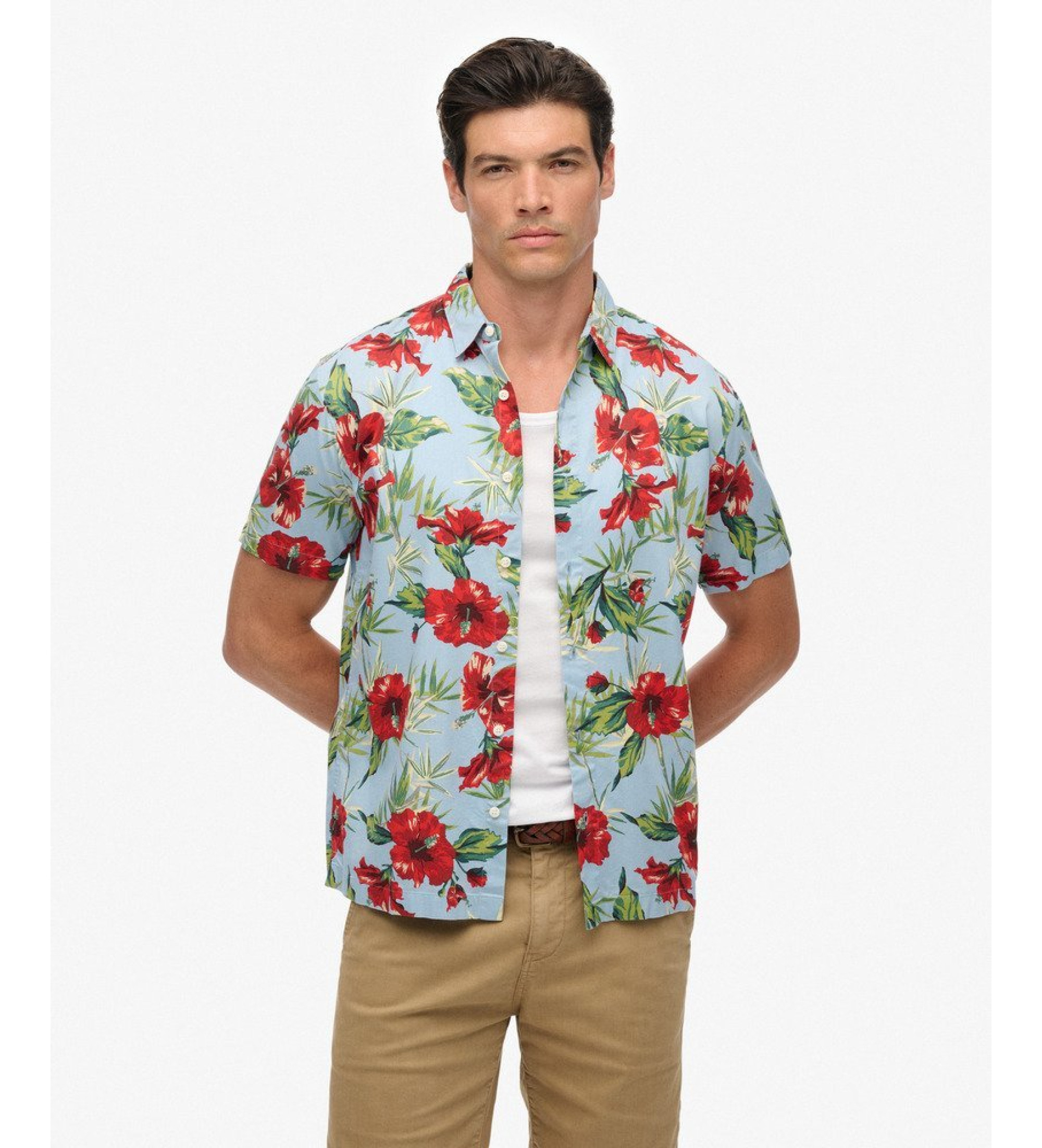 Superdry für Herren. M4010947A Blaues Hawaii-Hemd (XL), Lässig, Baumwolle, Kurzarm