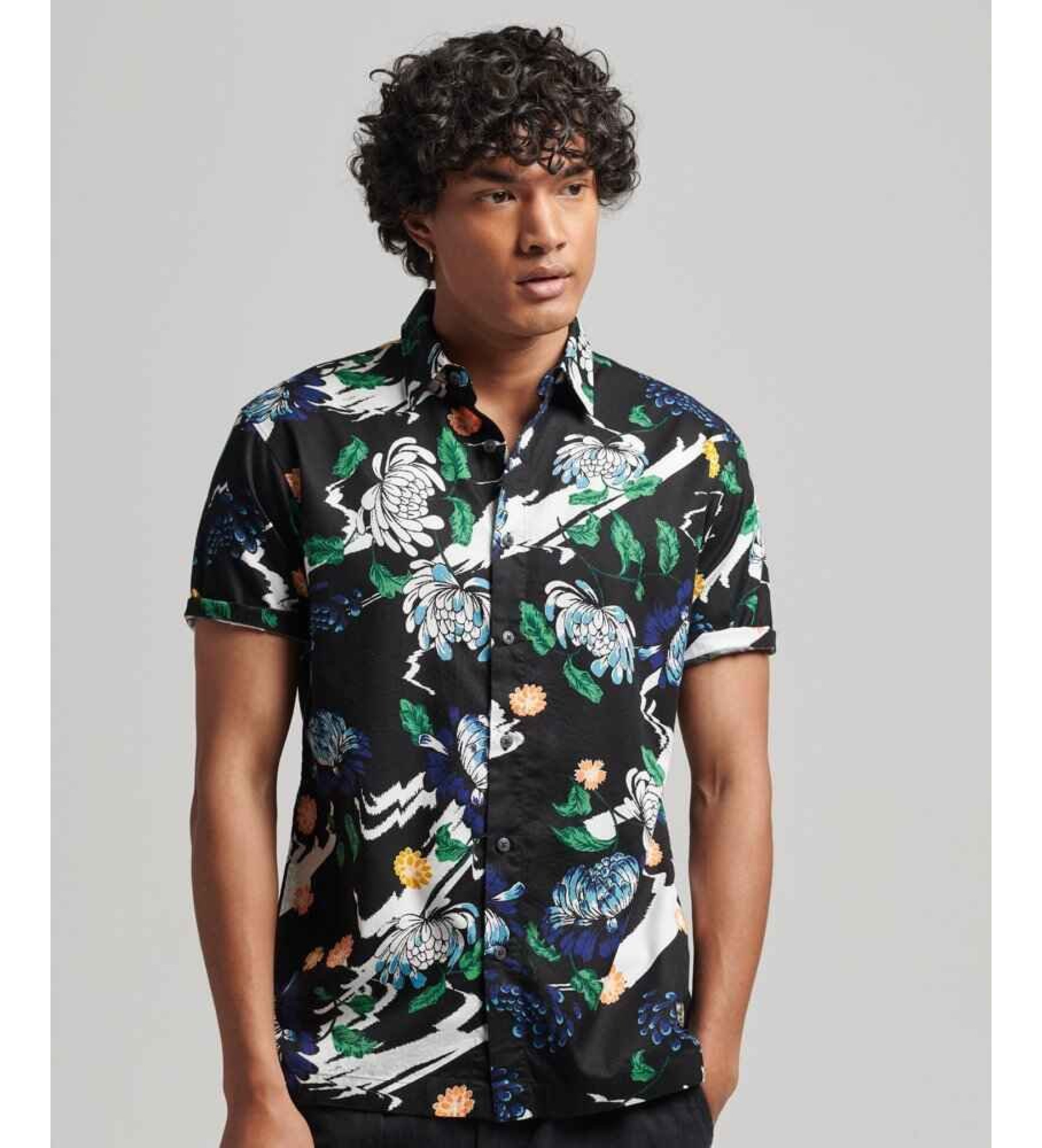 Superdry für Herren. M4010620A Hawaii-Hemd navy (S), Schwarz, Lässig, Modal, Kurzarm