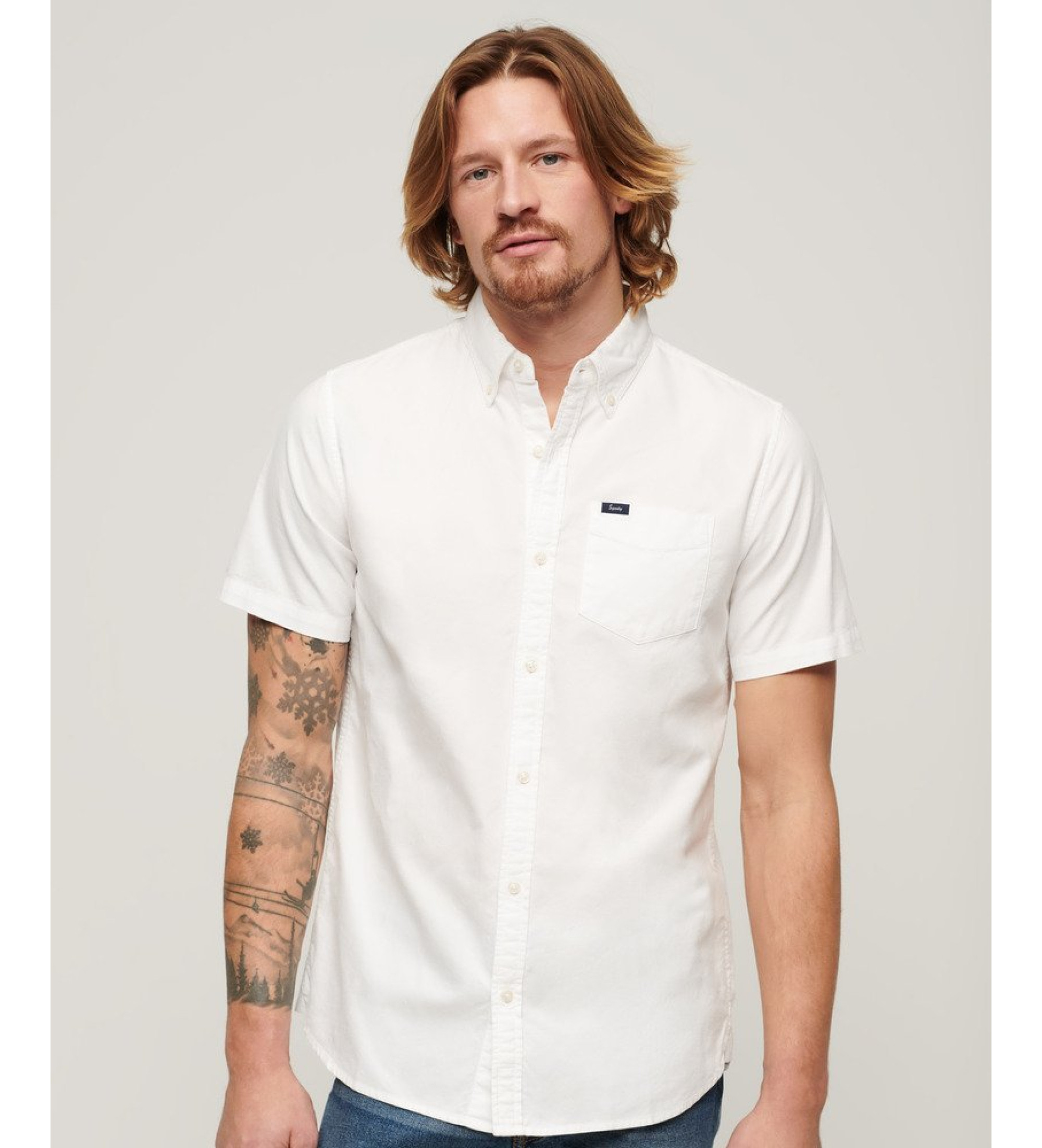 Superdry für Herren. M4010623A Kurzarm-Oxford-Hemd weiß (S), Lässig, Baumwolle
