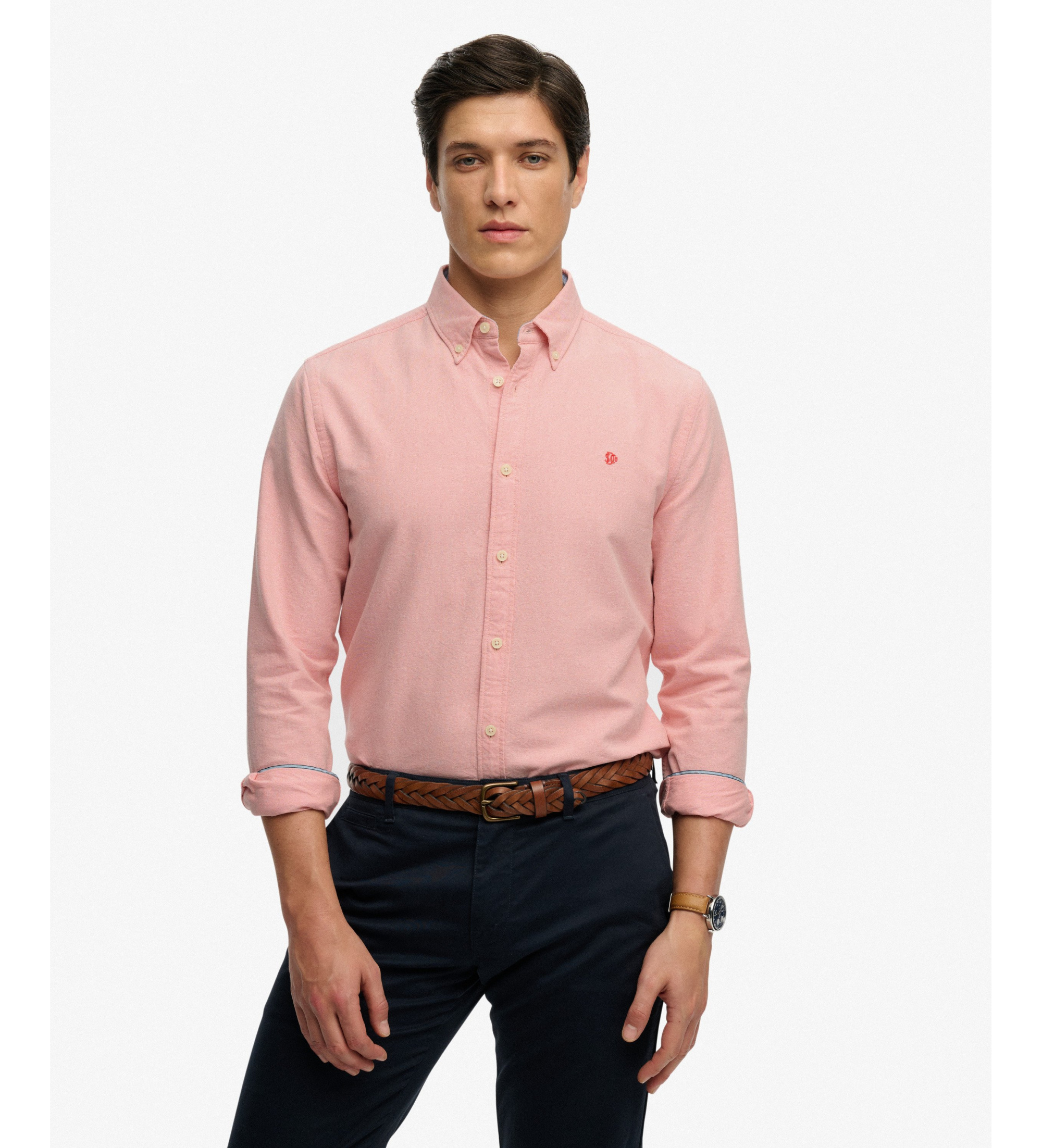 Superdry für Herren. M4011100A Schickes rosa Oxford-Hemd (M), Lässig, Baumwolle, Klassisch, Langarm