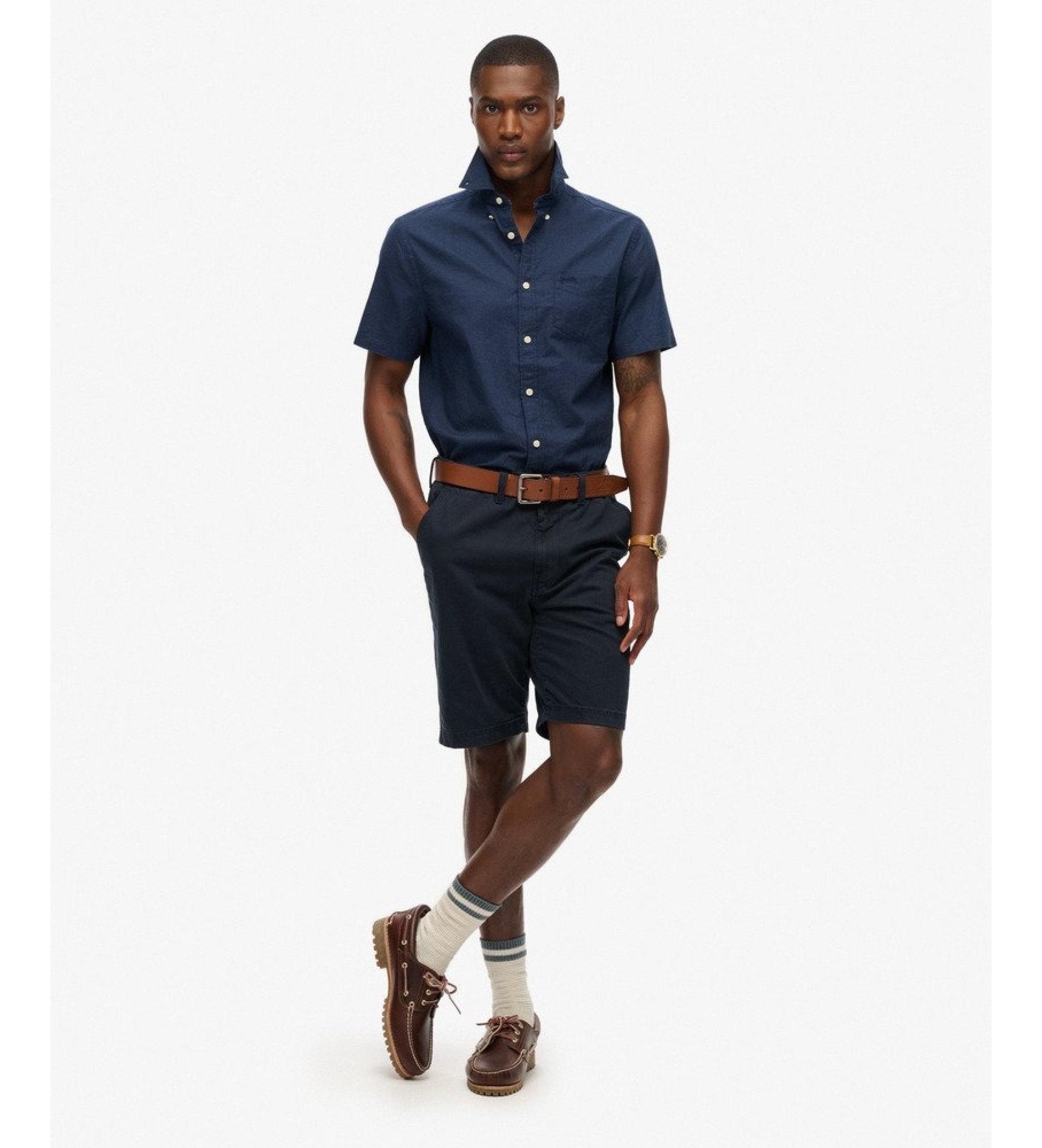 Superdry für Herren. M4011093A Hemd City Leinen Marineblau (L), Lässig, Baumwolle, Kurzarm