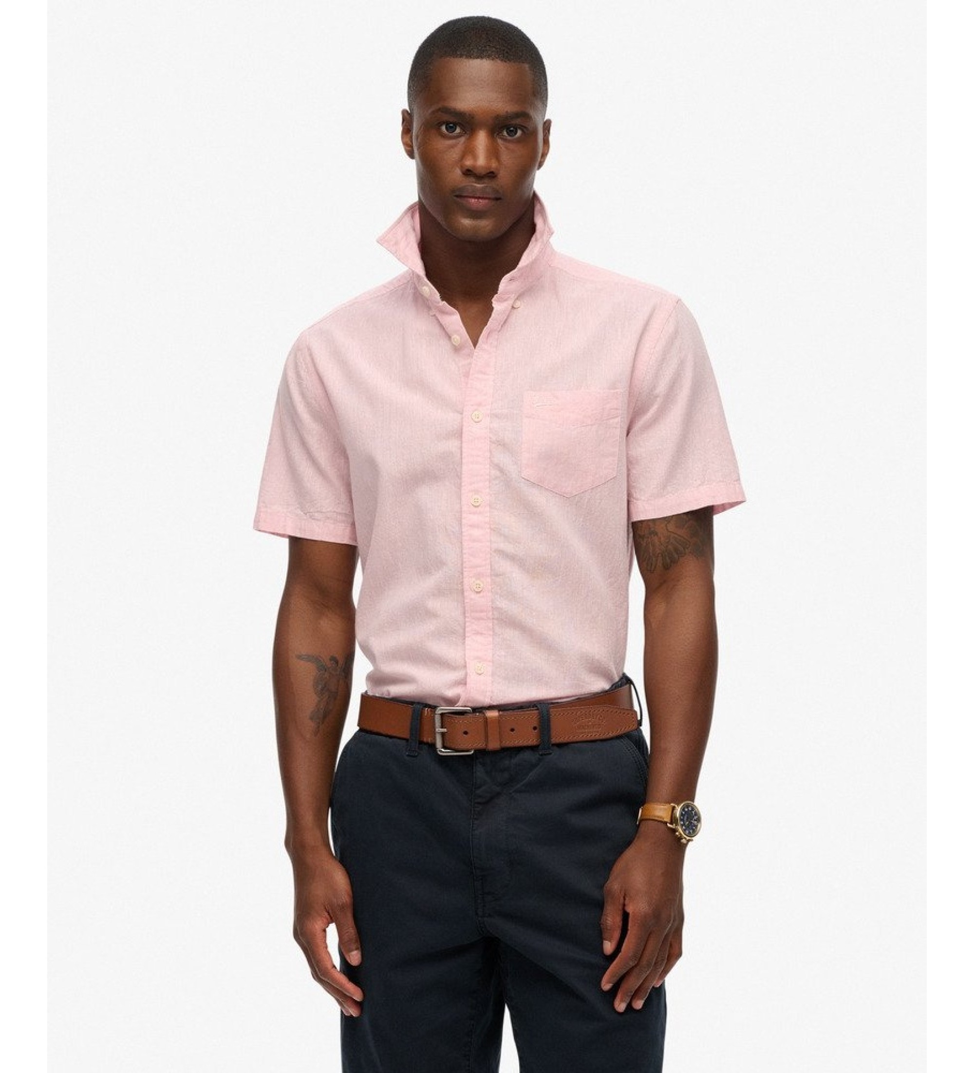 Superdry für Herren. M4011093A Hemd City Leinen rosa (S), Lässig, Baumwolle, Kurzarm