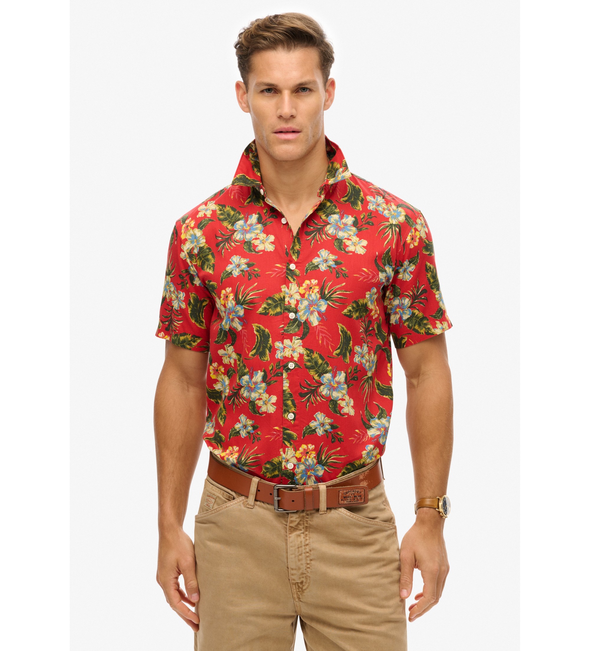 Superdry für Herren. M4010947A Hawaii-Hemd rot (S), Lässig, Modal, Kurzarm