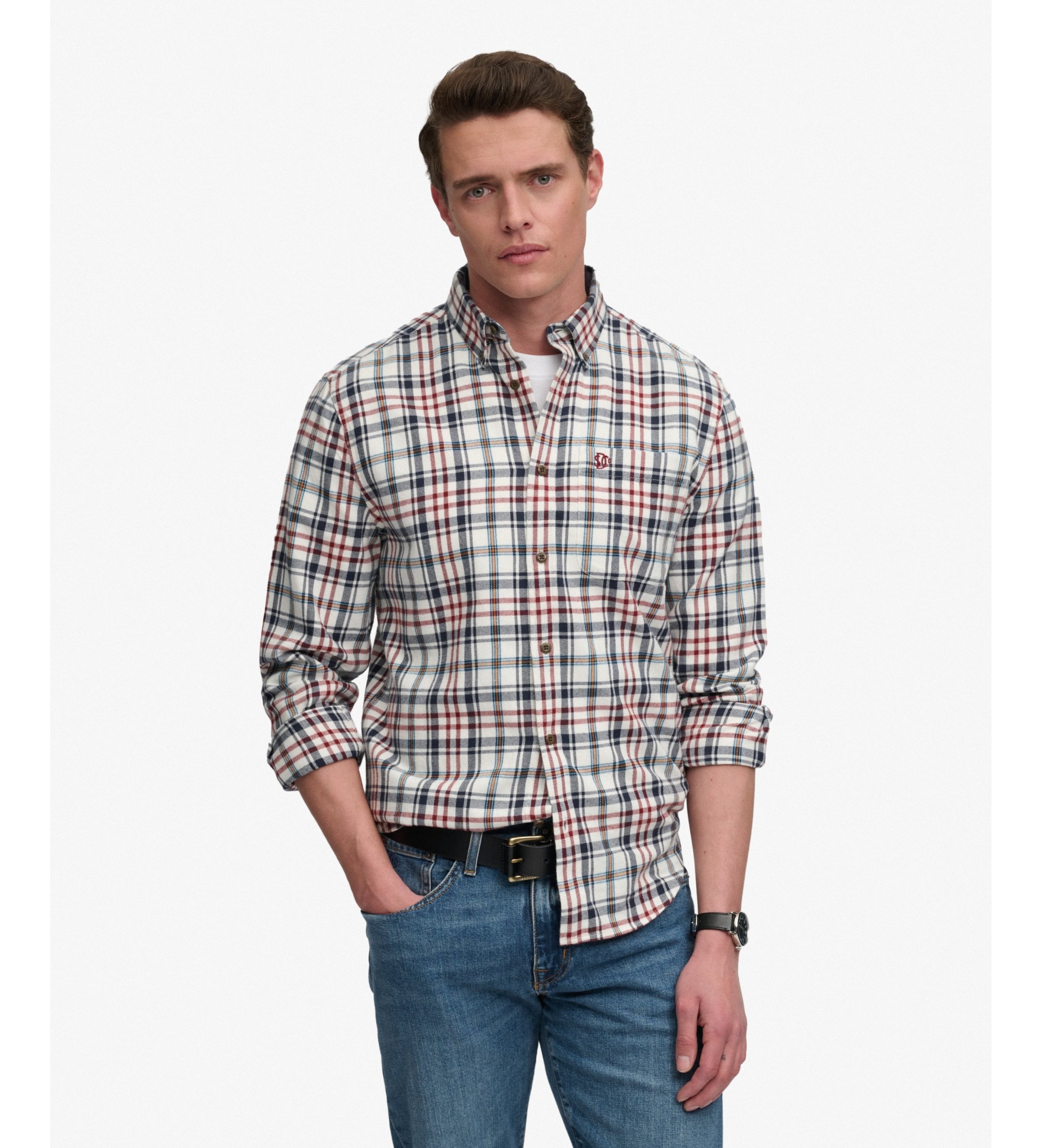 Superdry für Herren. M4011197A Lumberjack Hemd weiß (L), Lässig, Baumwolle, Langarm