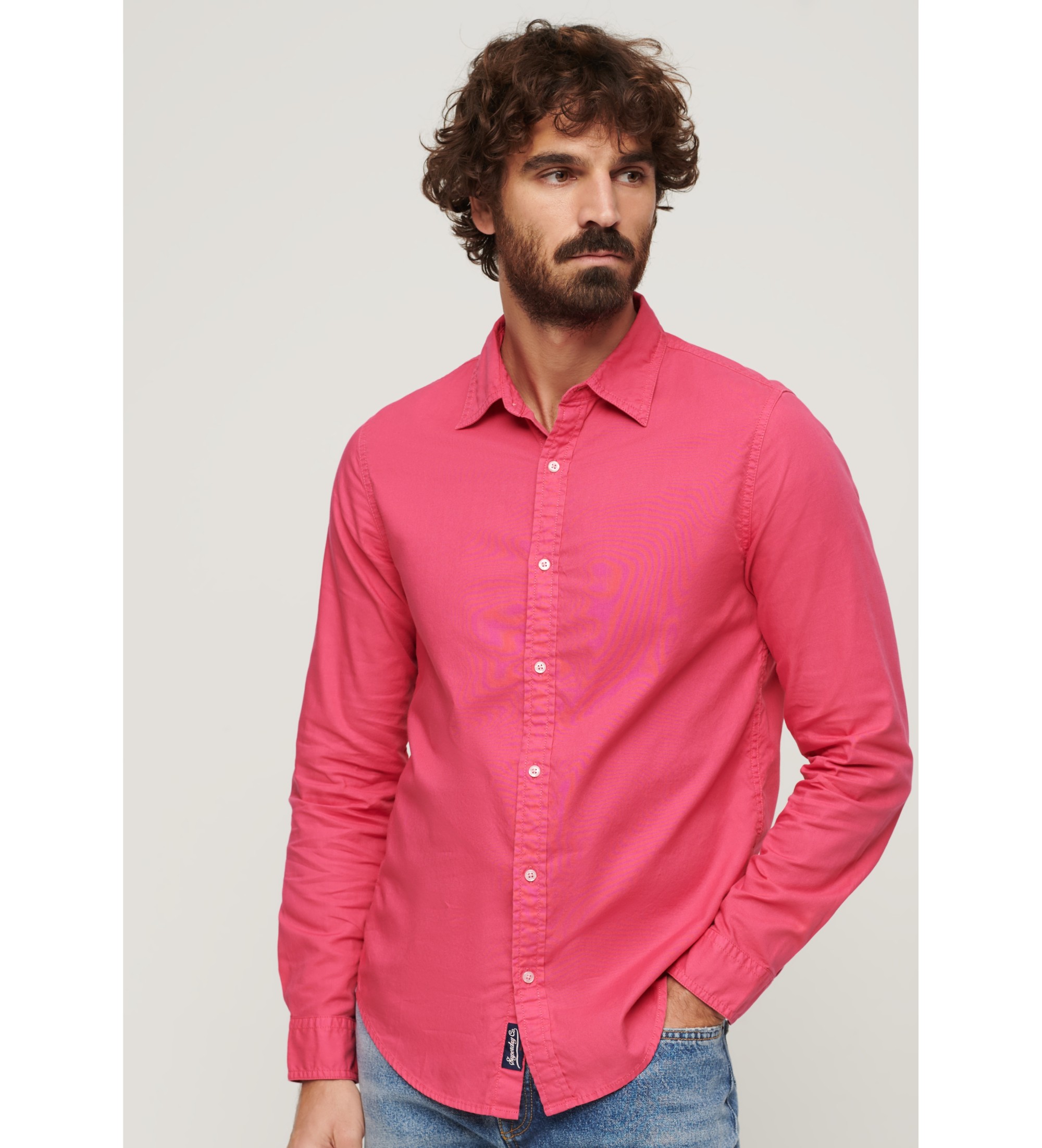 Superdry für Herren. M4010820A Rosa Hemd aus gefärbter Bio-Baumwolle (XL), Lässig, Langarm