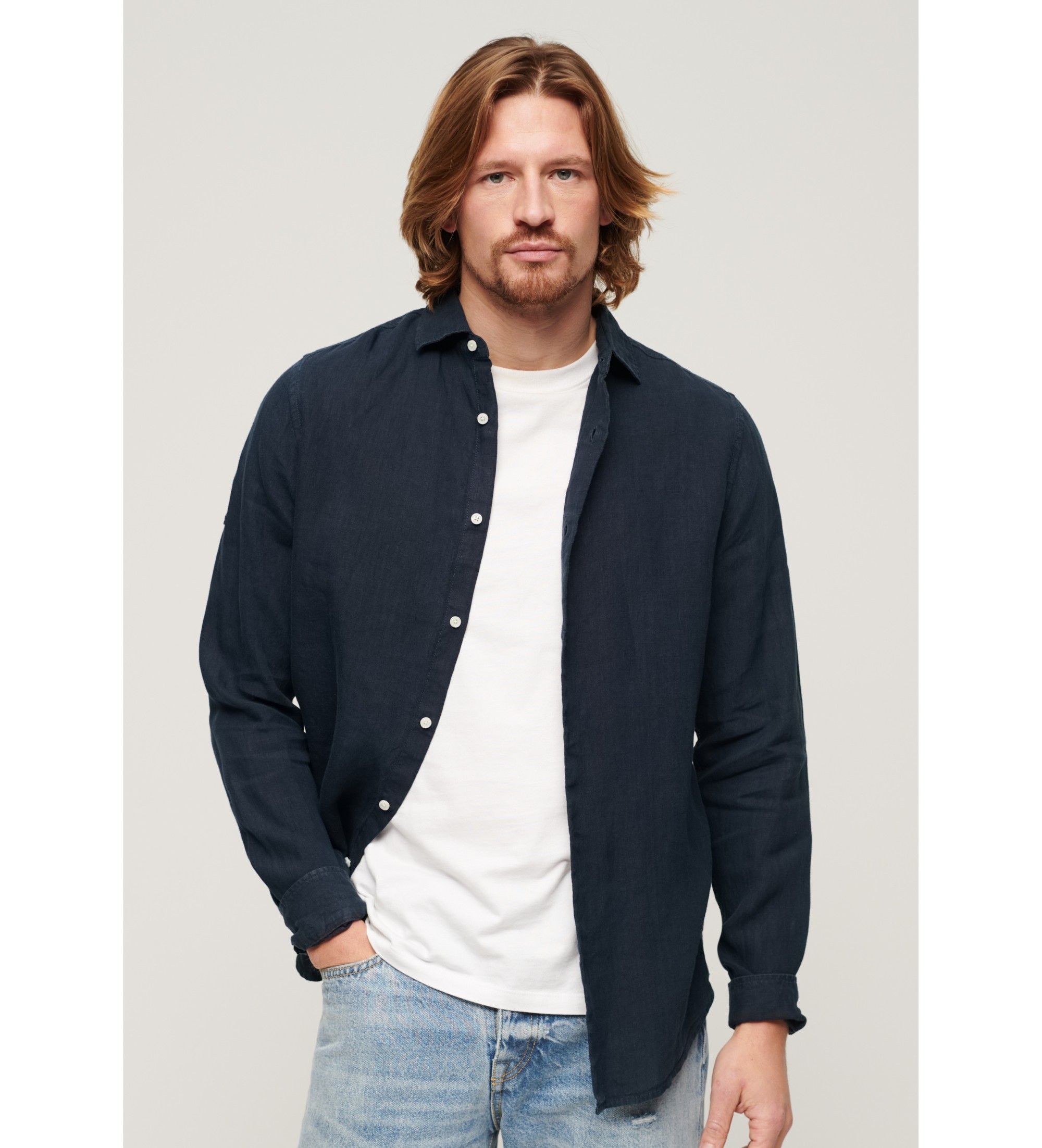 Superdry für Herren. M4010607A Langärmeliges Hemd aus Leinen in Marineblau (XXL), Lässig, Langarm