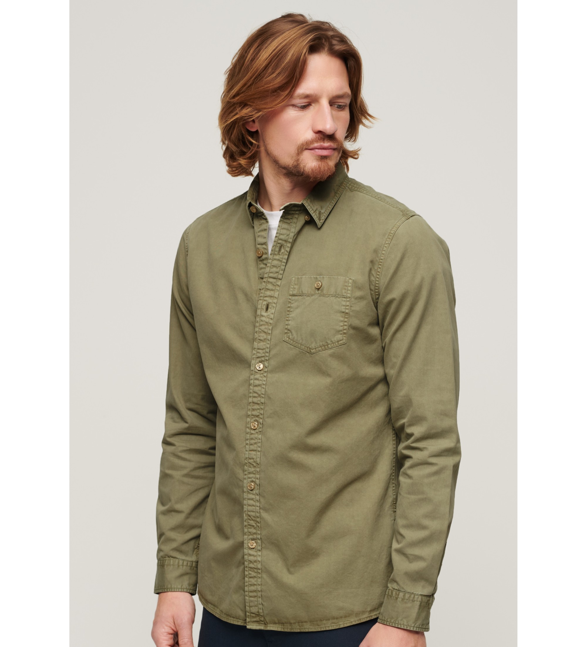 Superdry für Herren. M4010680A Merchant Store grünes Hemd (XXL), Lässig, Baumwolle, Klassisch, Langarm
