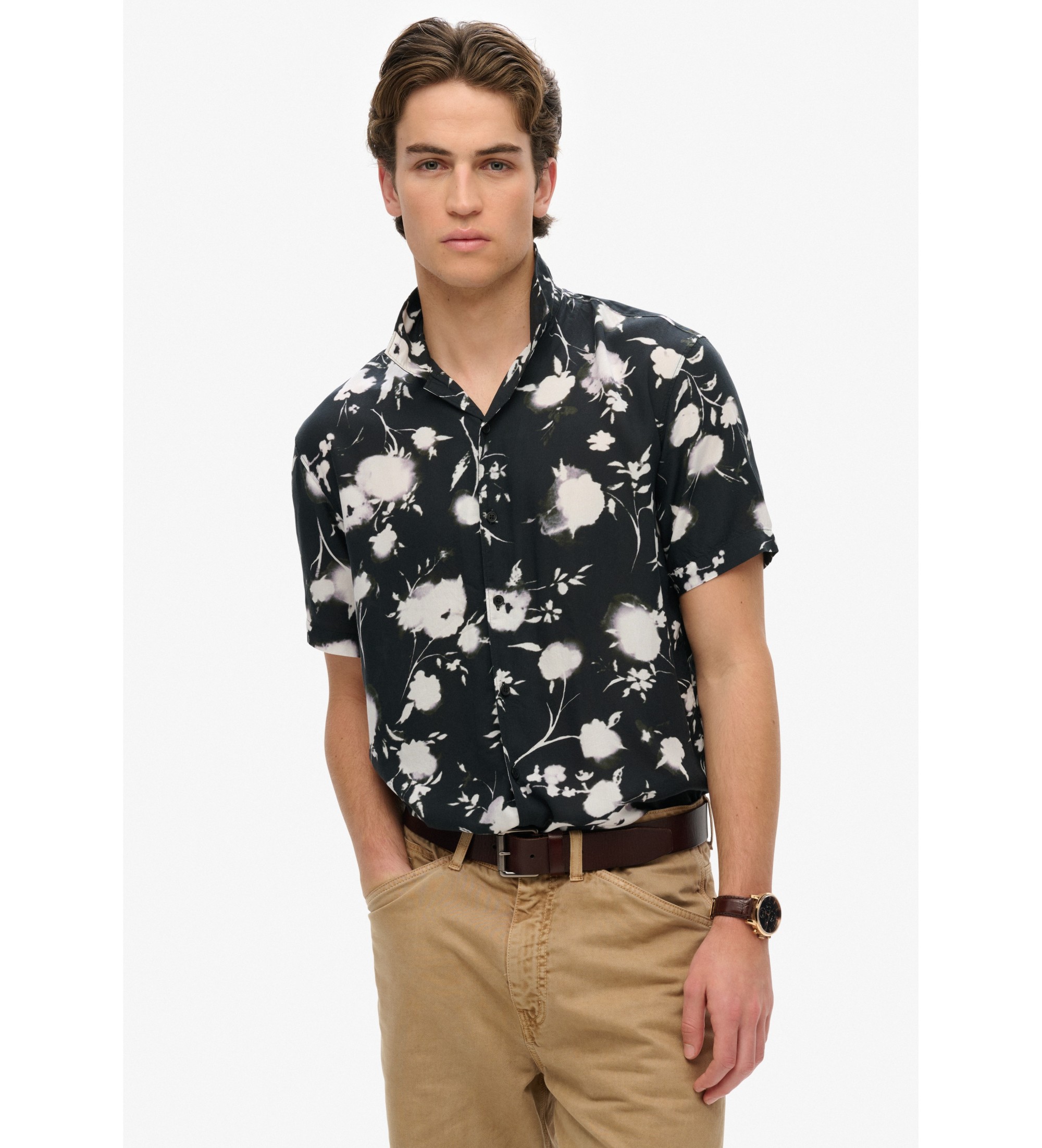 Superdry für Herren. M4010941A Bedrucktes Kurzarmhemd schwarz (XL), Lässig, Modal