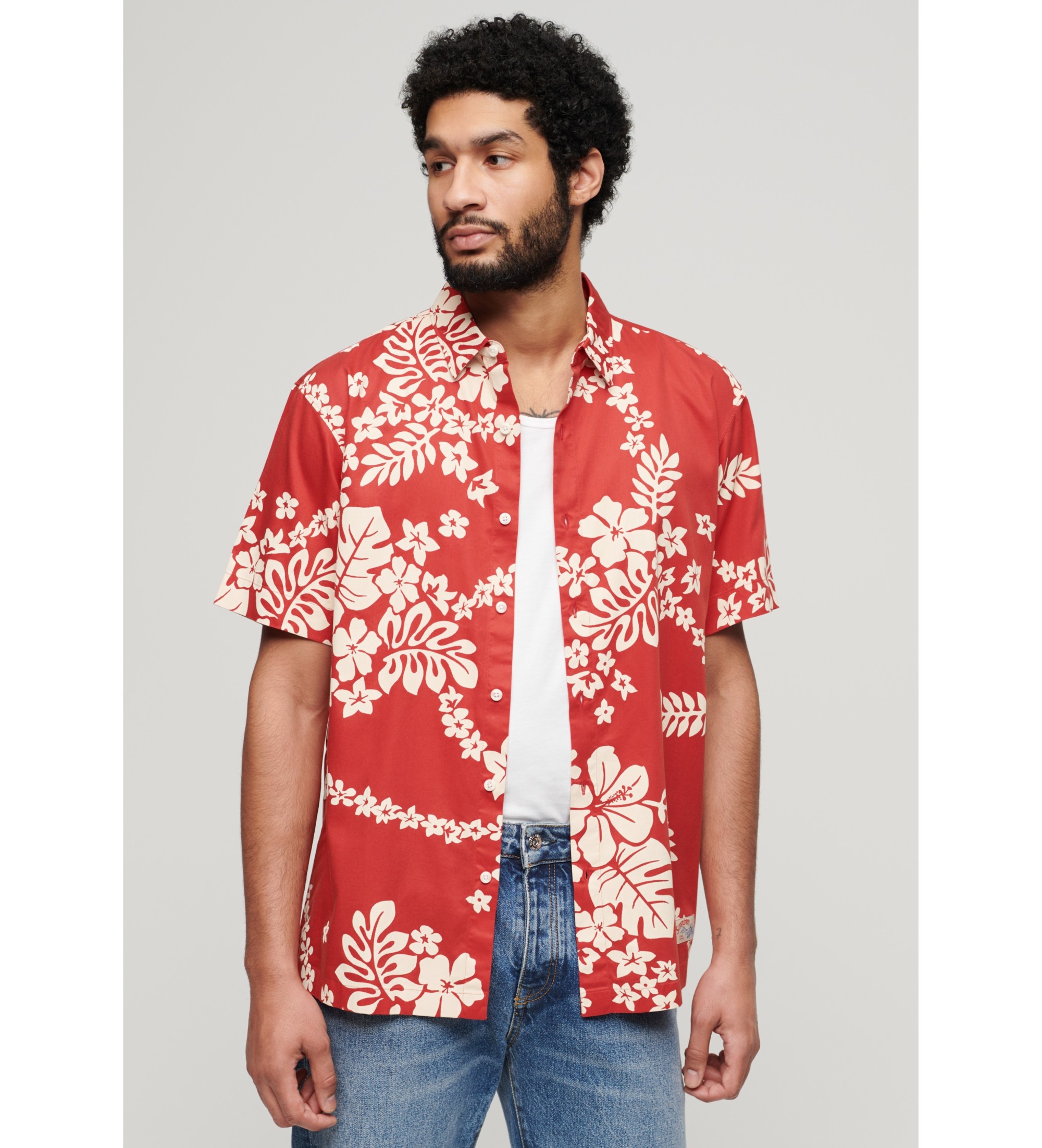 Superdry für Herren. M4010353A Hawaii-Hemd rot (XXL), Lässig, Baumwolle, Kurzarm