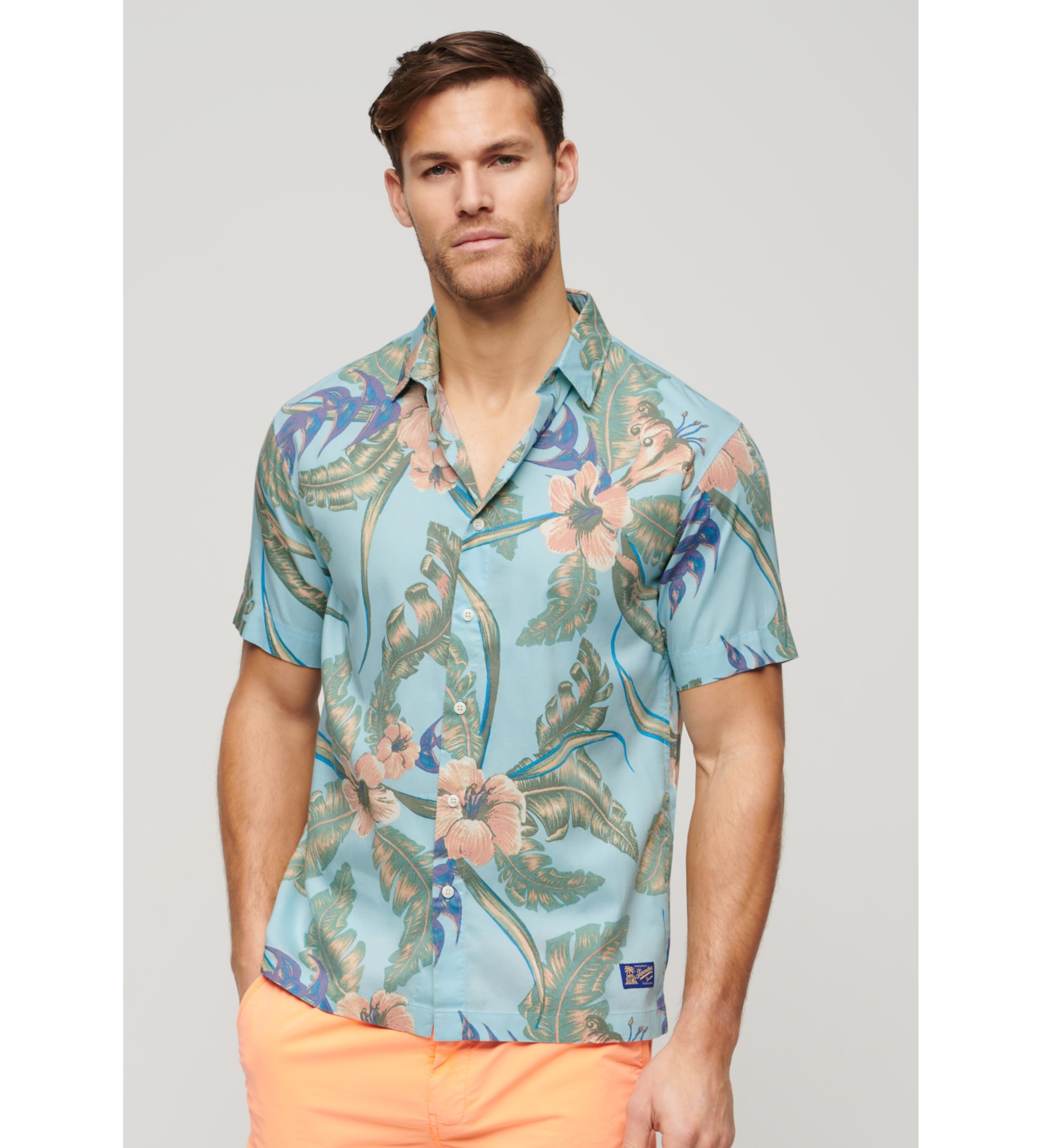 Superdry für Herren. M4010353A Blaues Hawaii-Hemd (XL), Lässig, Baumwolle, Kurzarm