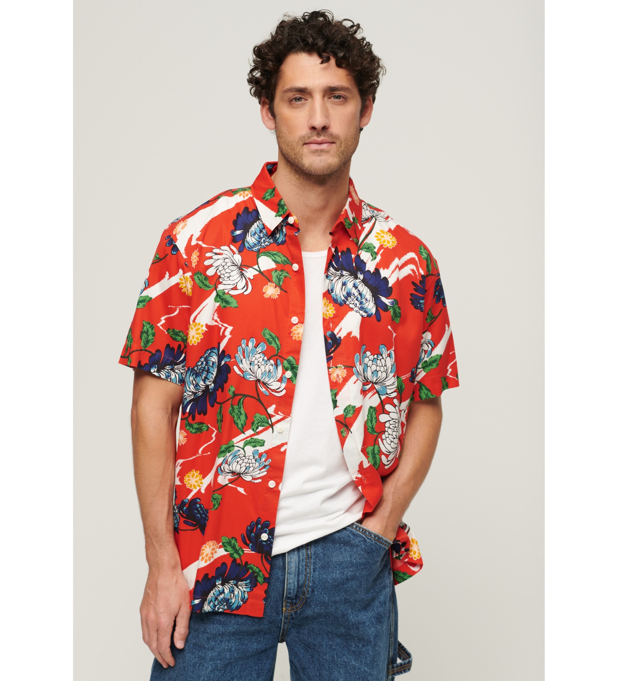 Superdry für Herren. M4010620A Hawaii Kurzarmhemd rot (M), Lässig, Modal