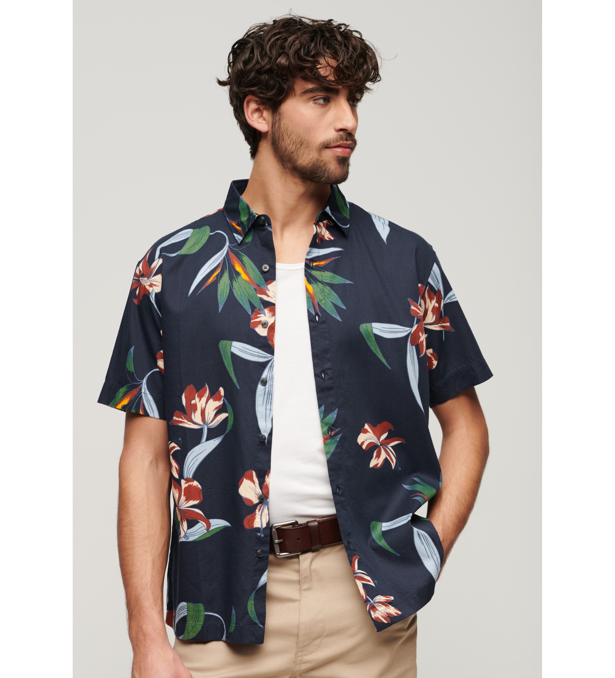 Superdry für Herren. M4010620A Kurzärmeliges marineblaues Hawaii-Hemd (S), Lässig, Modal, Kurzarm