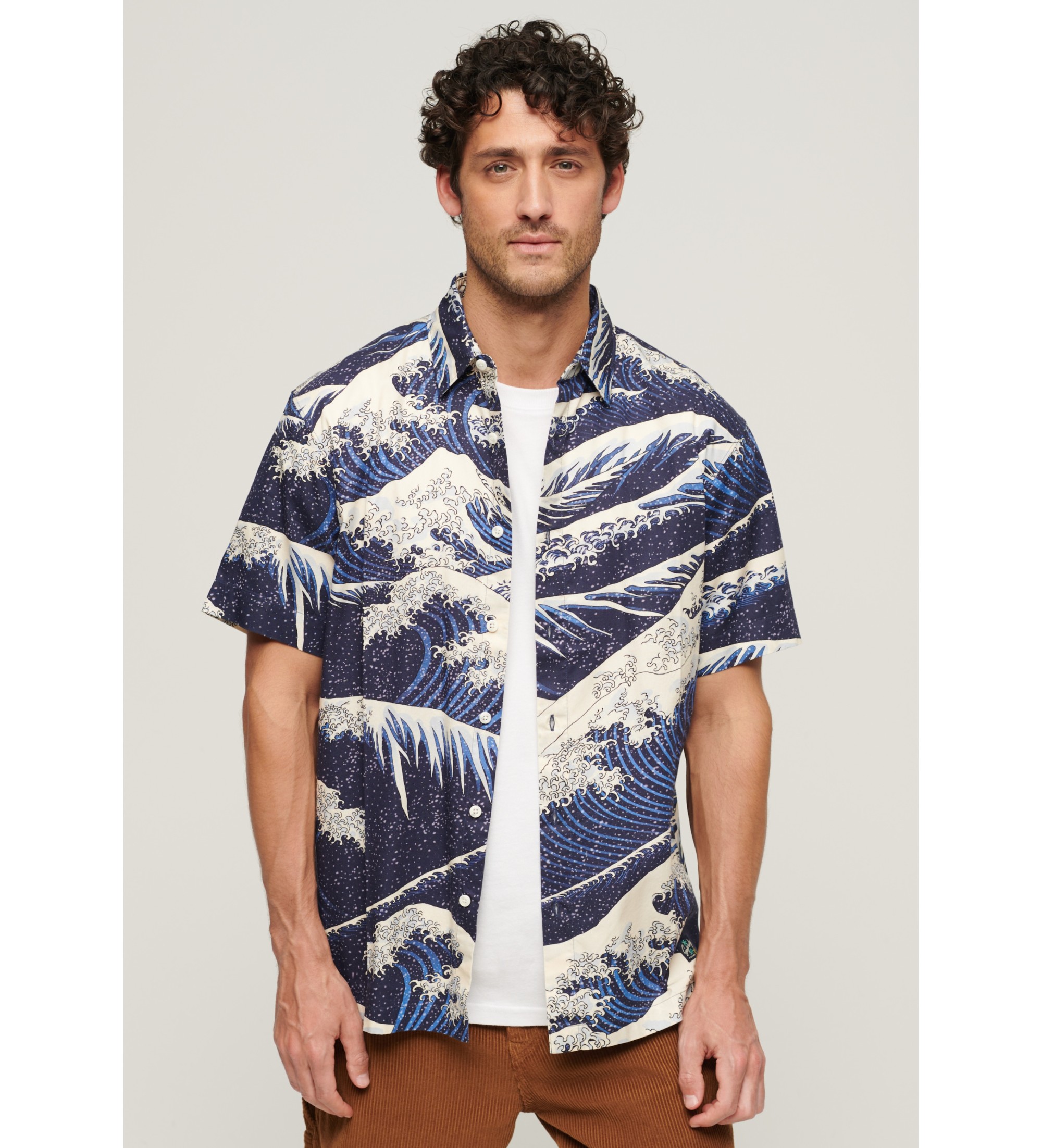 Superdry für Herren. M4010620A Kurzärmeliges marineblaues Hawaii-Hemd (L), Lässig, Modal, Kurzarm