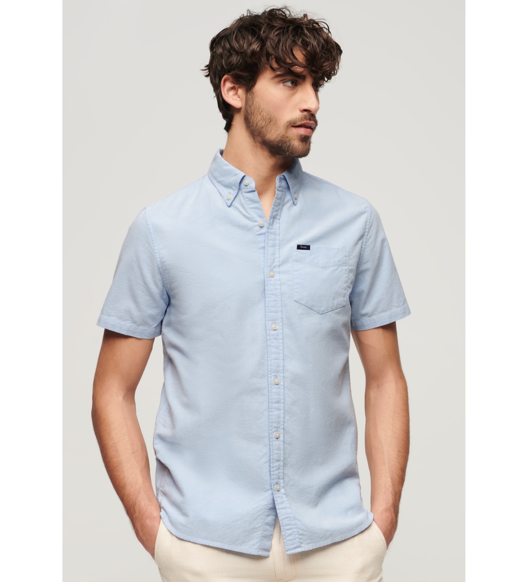Superdry für Herren. M4010623A Blaues kurzärmeliges Oxford-Hemd (M), Lässig, Baumwolle, Kurzarm