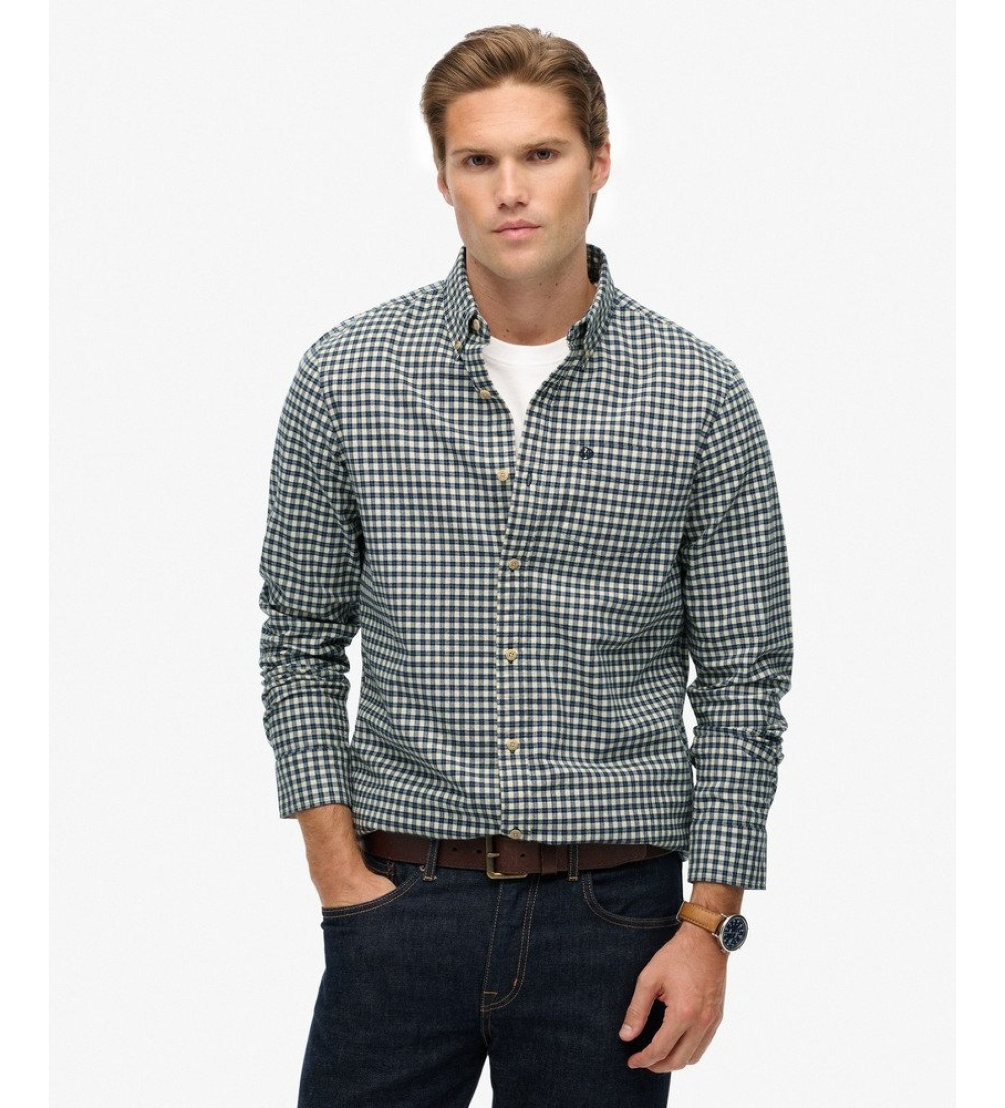 Superdry für Herren. M4011042A Premium Check Oxford Hemd grün (XXL), Lässig, Baumwolle, Langarm