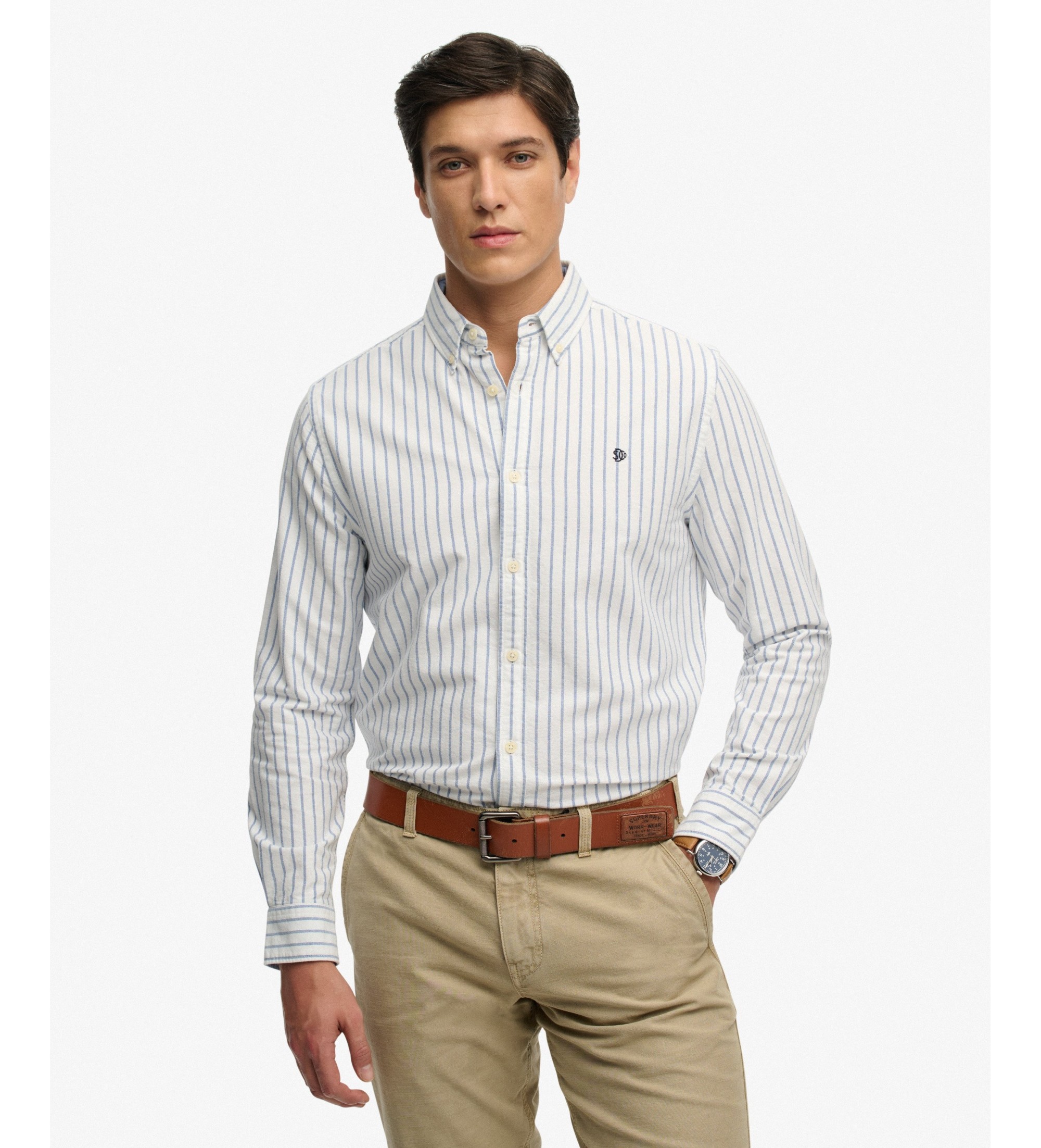 Superdry für Herren. M4011100A Blaues Preppy-Oxford-Hemd (XXL), Lässig, Baumwolle, Langarm