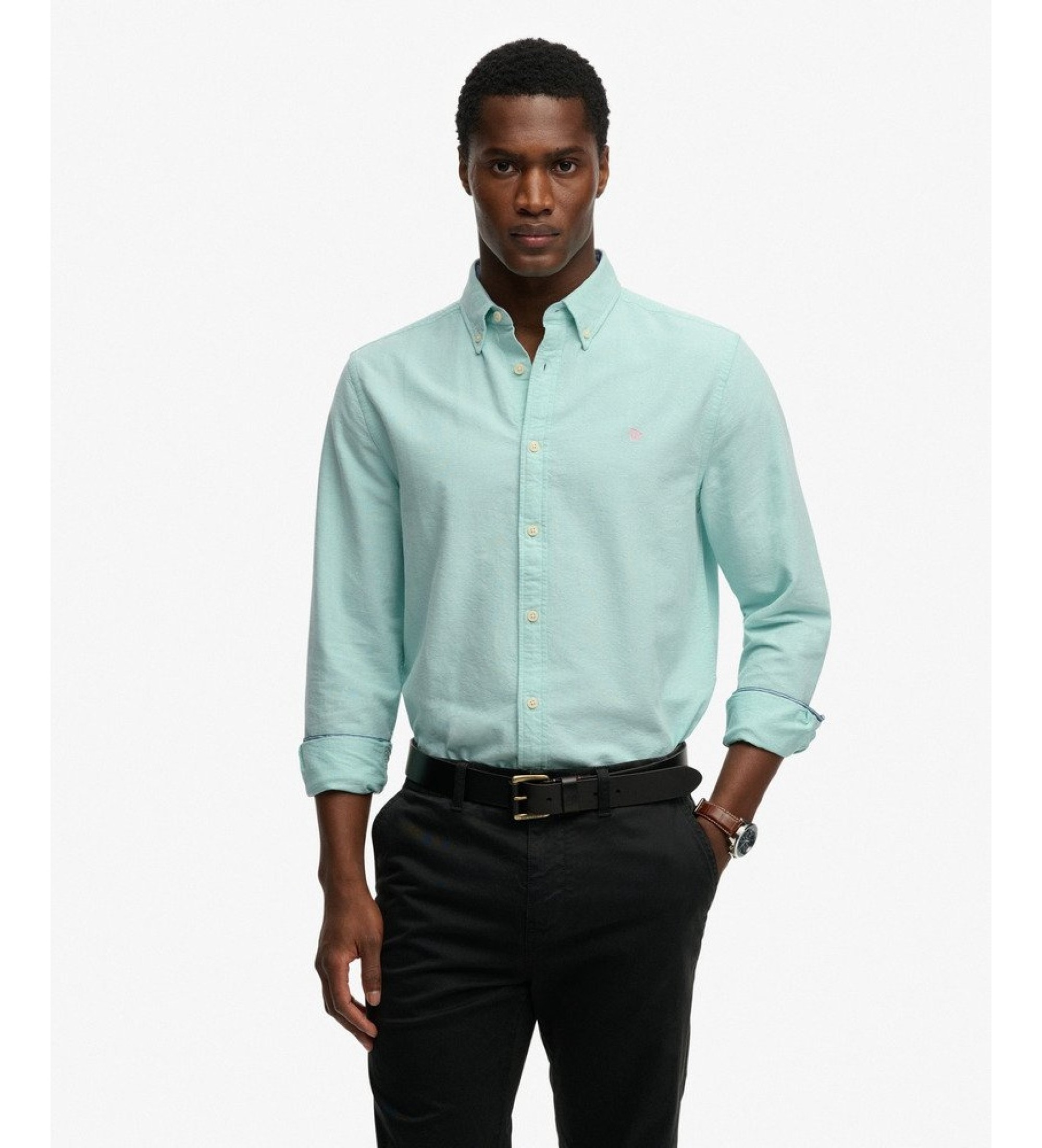 Superdry für Herren. M4011100A Türkises Preppy-Oxford-Hemd (L), Lässig, Baumwolle, Langarm