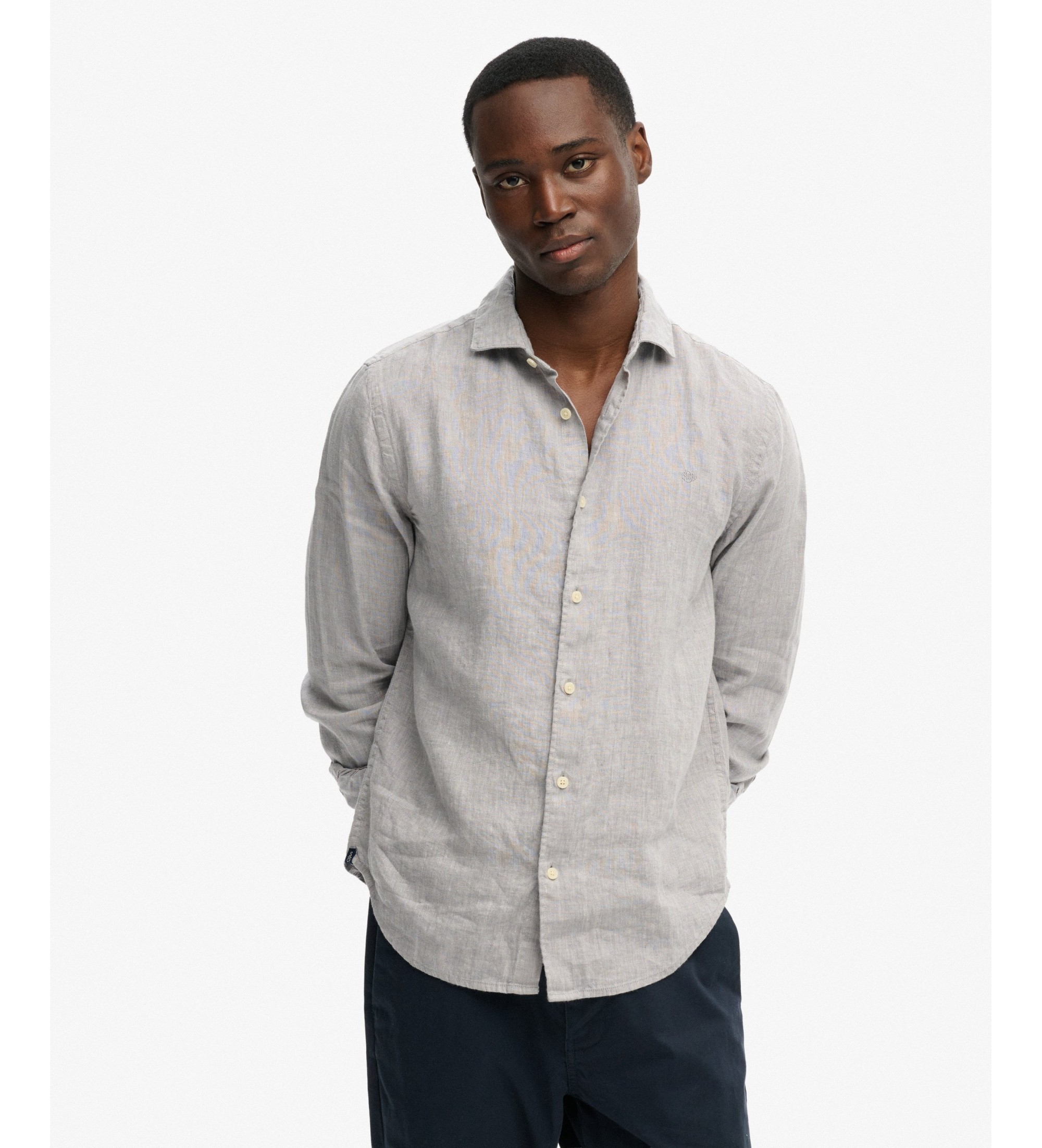 Superdry für Herren. M4011103A Graues Riviera Linen-Hemd (XL), Lässig, Leinen, Langarm