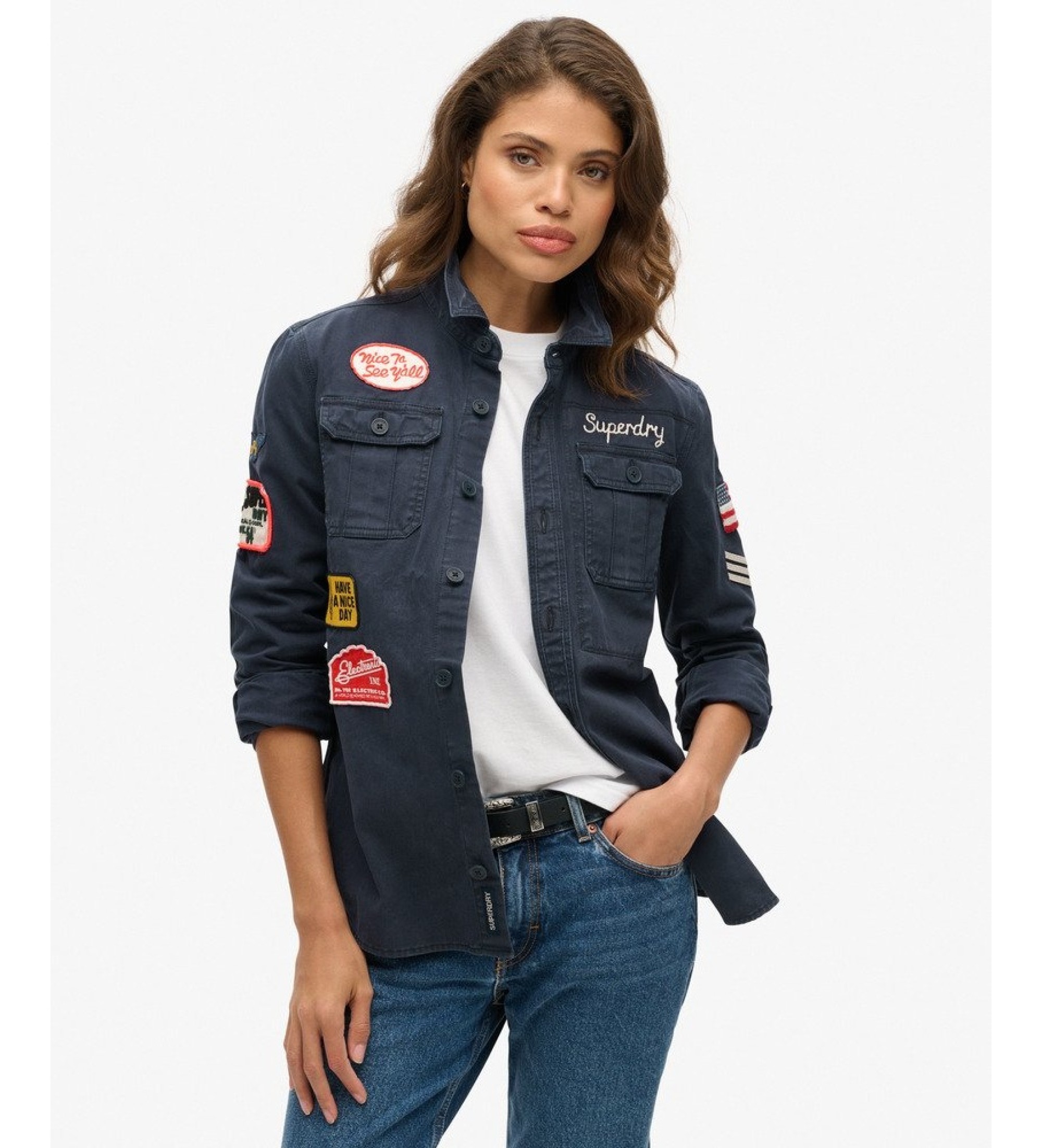 Superdry für Damen. W4010488A Scout Hemd marineblau (M), Lässig, Baumwolle, Langarm
