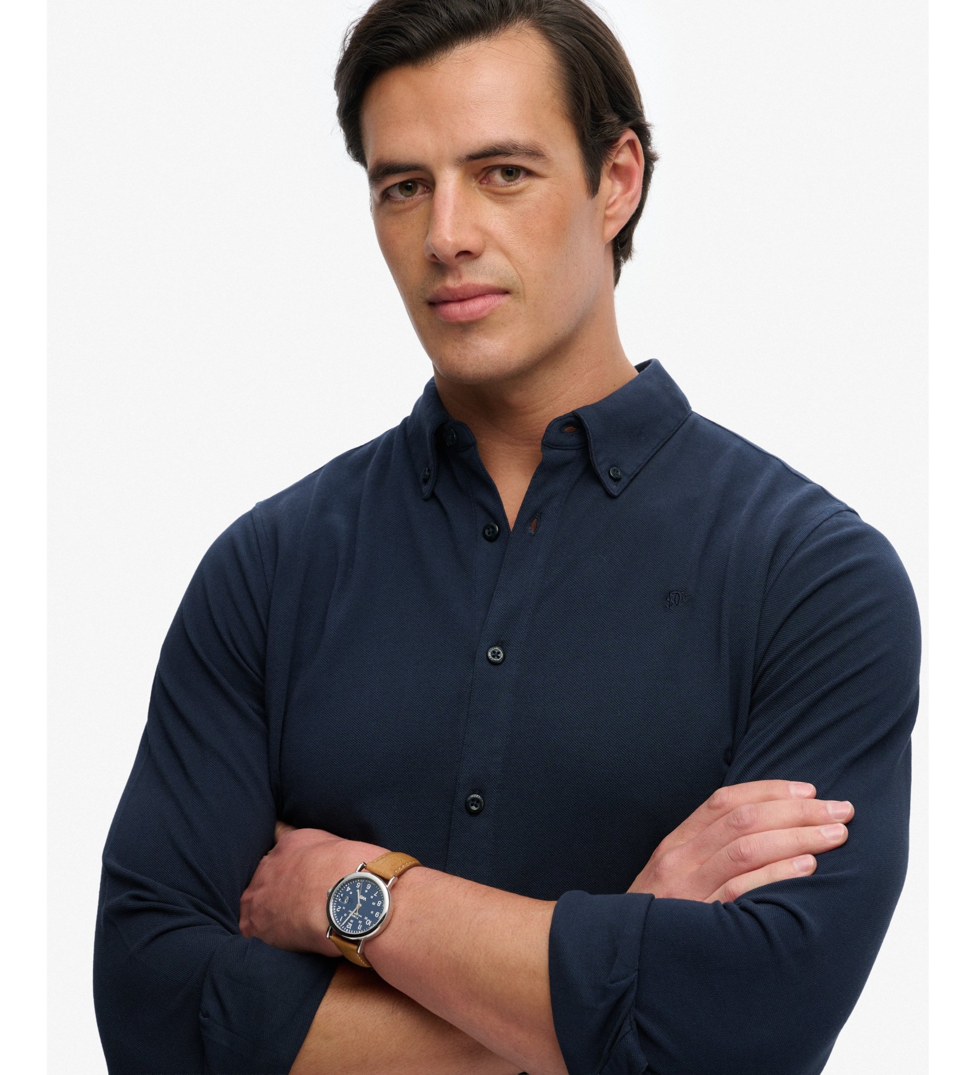 Superdry pour homme. M4011111A Chemise Vintage Destroy Navy Pique (XL), Casuel, Coton, Manche longue, Marine