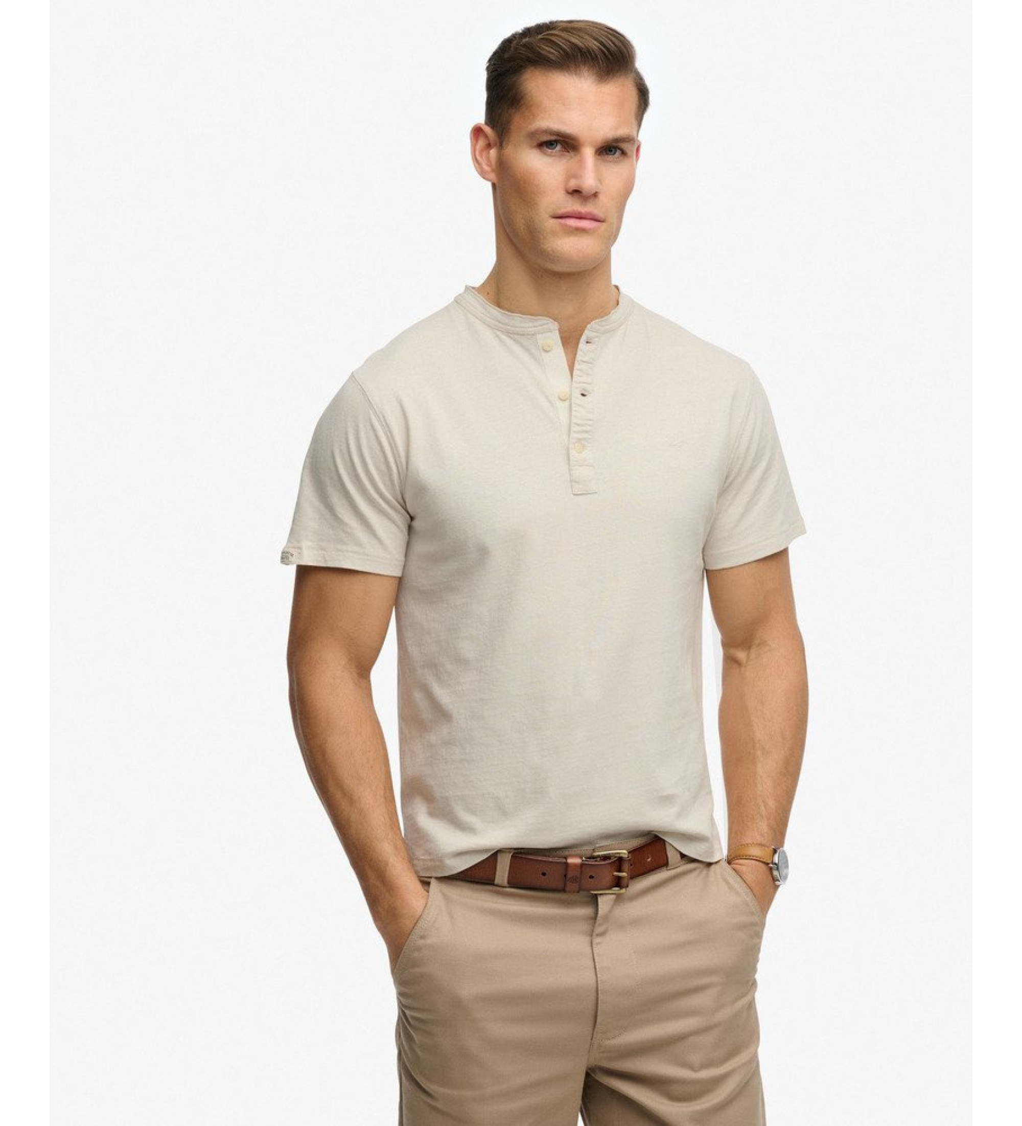 Superdryvoor mannen. M6010937A Klassiek opa T-shirt beige (XL), Casual, Katoen, Korte mouwen