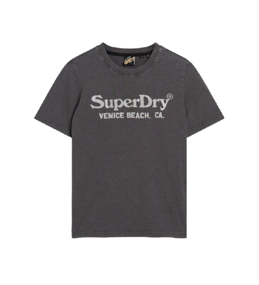 Superdry für Damen. W1011403A T-Shirt mit grauem Metallic-Finish (XS), Lässig, Baumwolle, Kurzarm