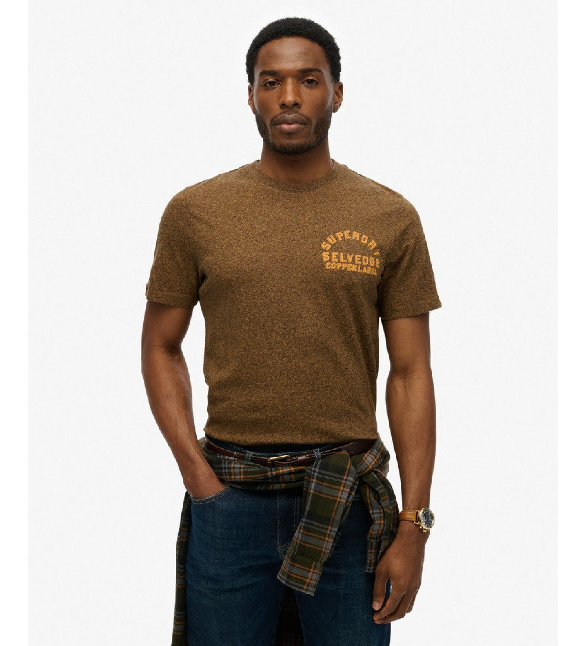 Superdry für Herren. M1012128A Kupferlabel-T-Shirt braun (S), Lässig, Baumwolle, Kurzarm