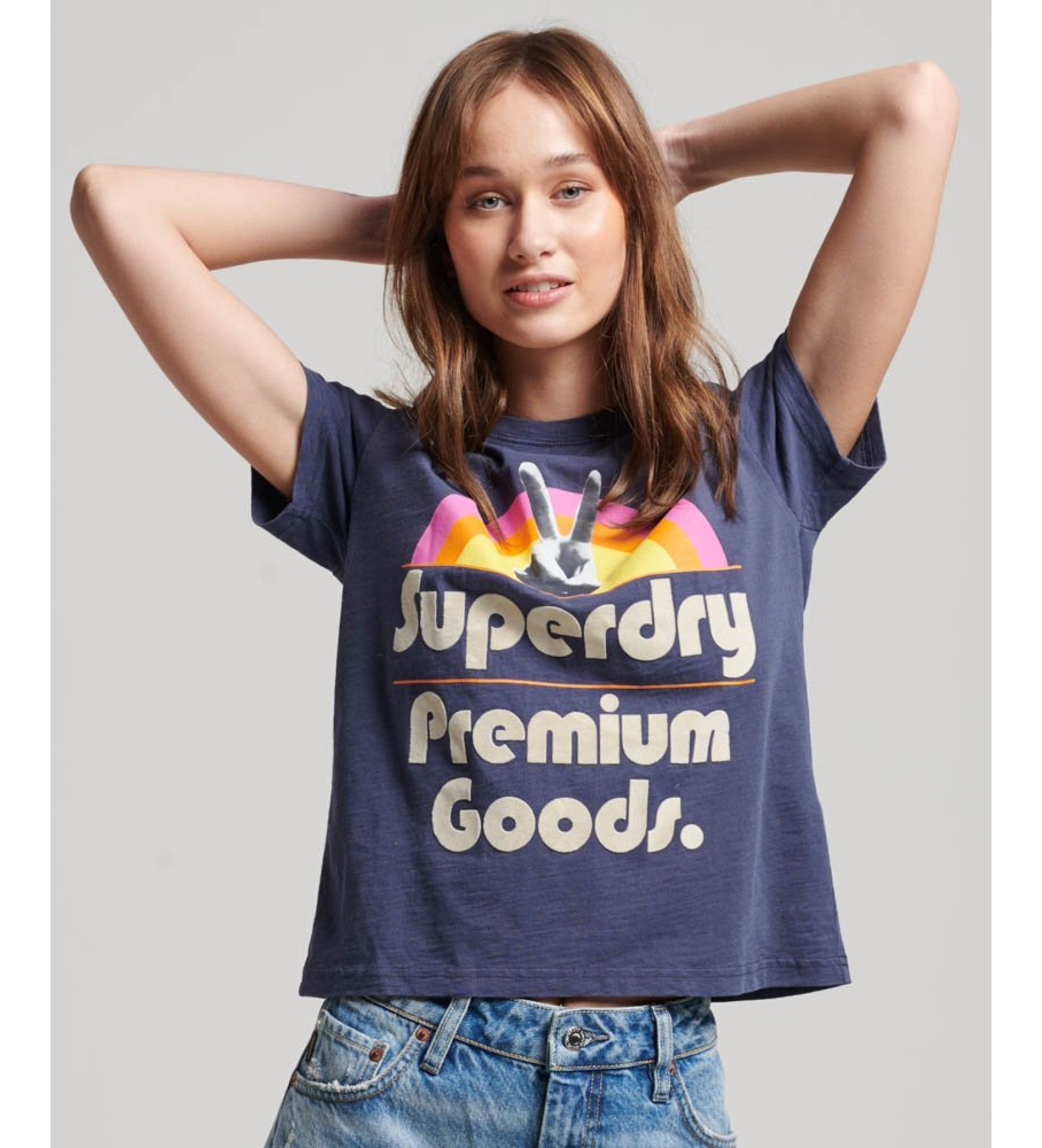 Superdry für Damen. W1011252A Kurzärmeliges 70s Retro Font Graphic Graphic navy t-shirt (S), Lässig, Baumwolle, Kurzarm, Marine