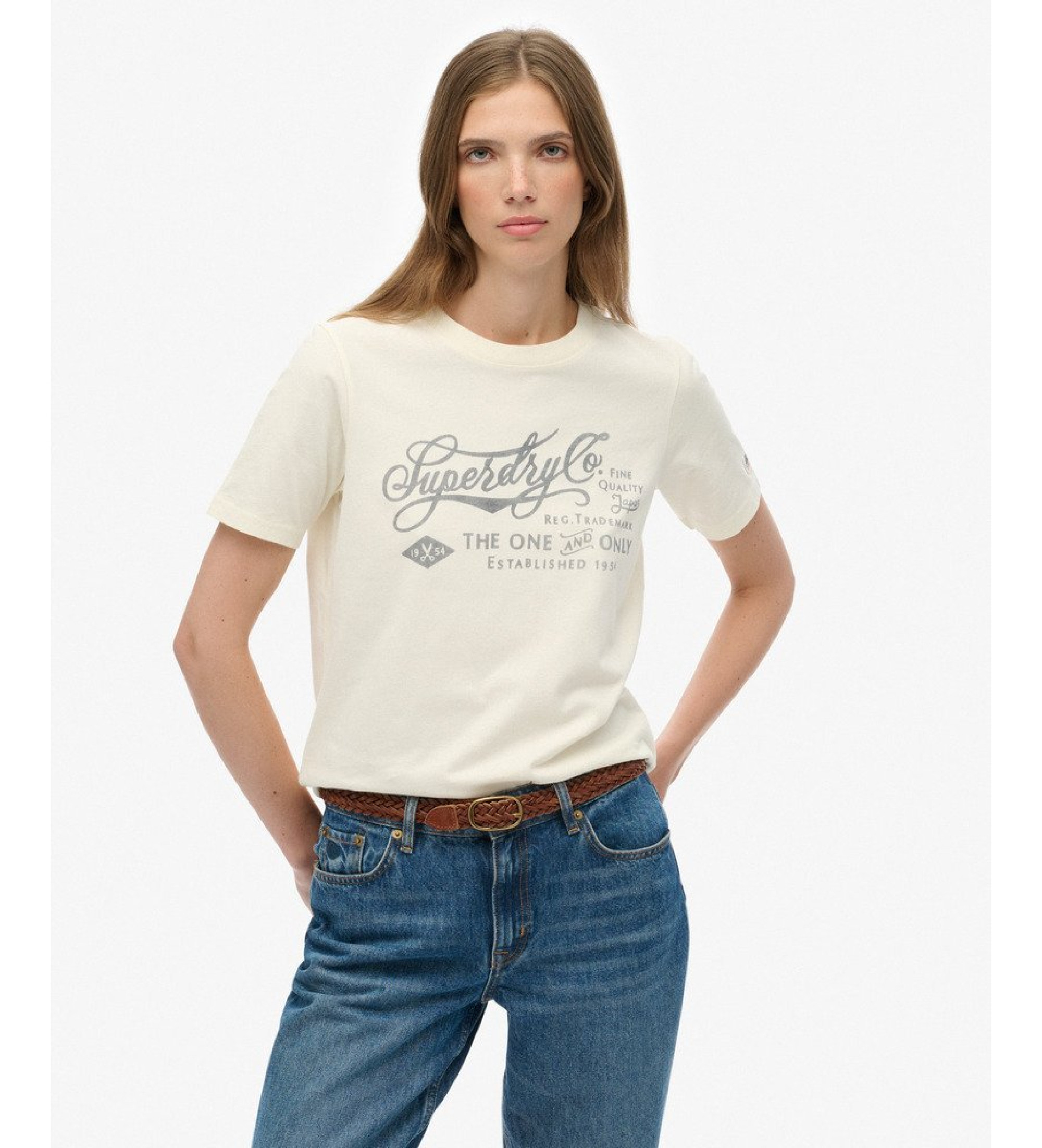 Superdry für Damen. W1011850A Insutry Worker T-shirt beige (XS), Lässig, Baumwolle, Kurzarm