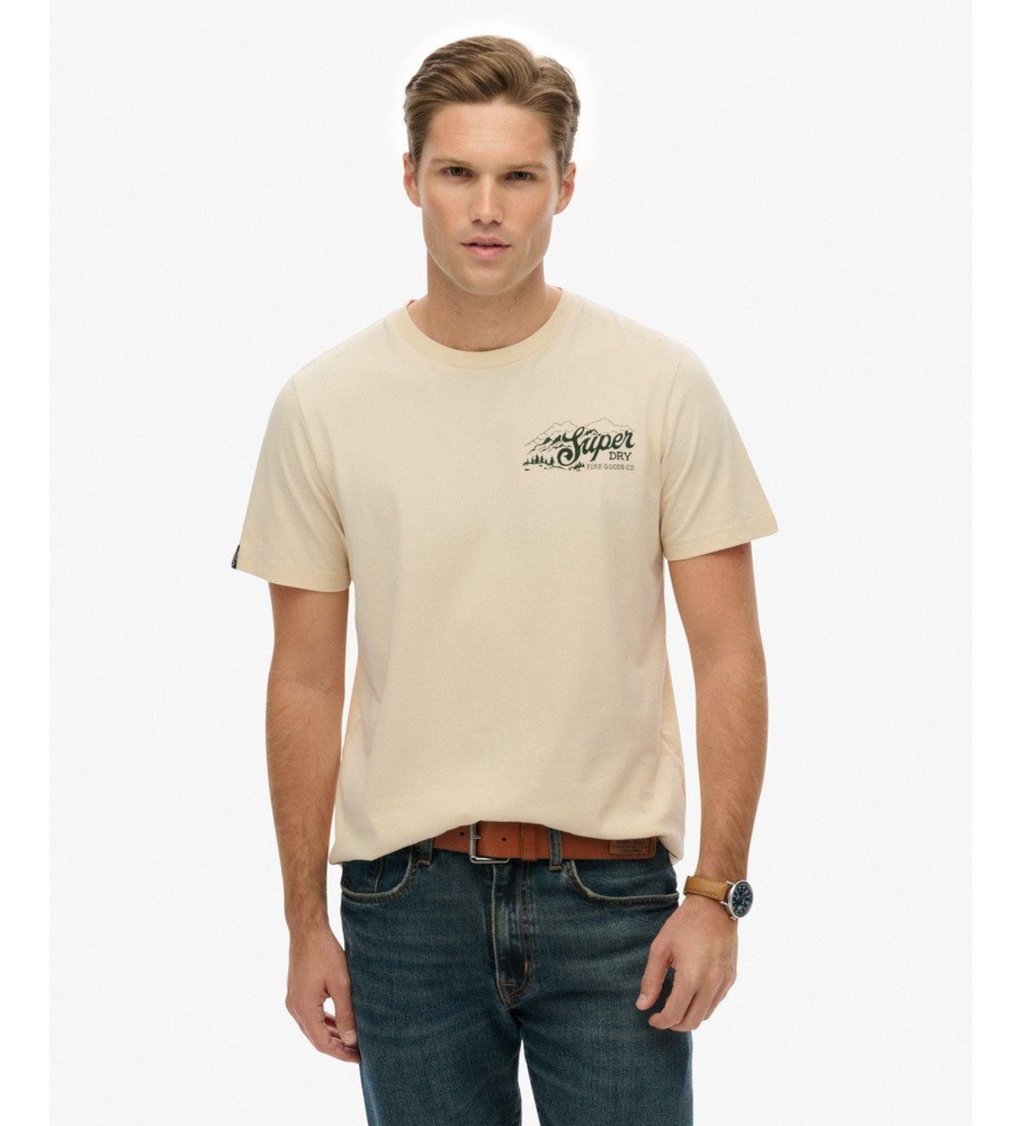 Superdry für Herren. M1012241A Beigefarbenes Lofi-T-Shirt (S), Lässig, Baumwolle, Kurzarm