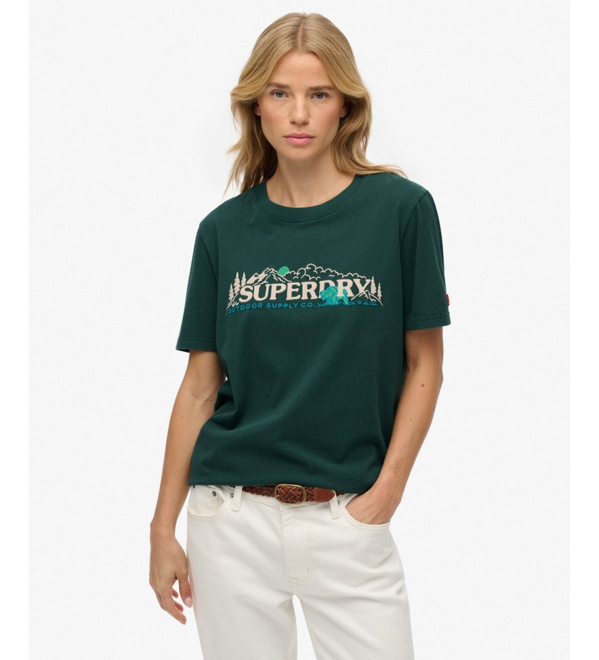 Superdry für Damen. W1011735A Supply Co Entspanntes T-shirt grün (XS), Lässig, Baumwolle, Kurzarm