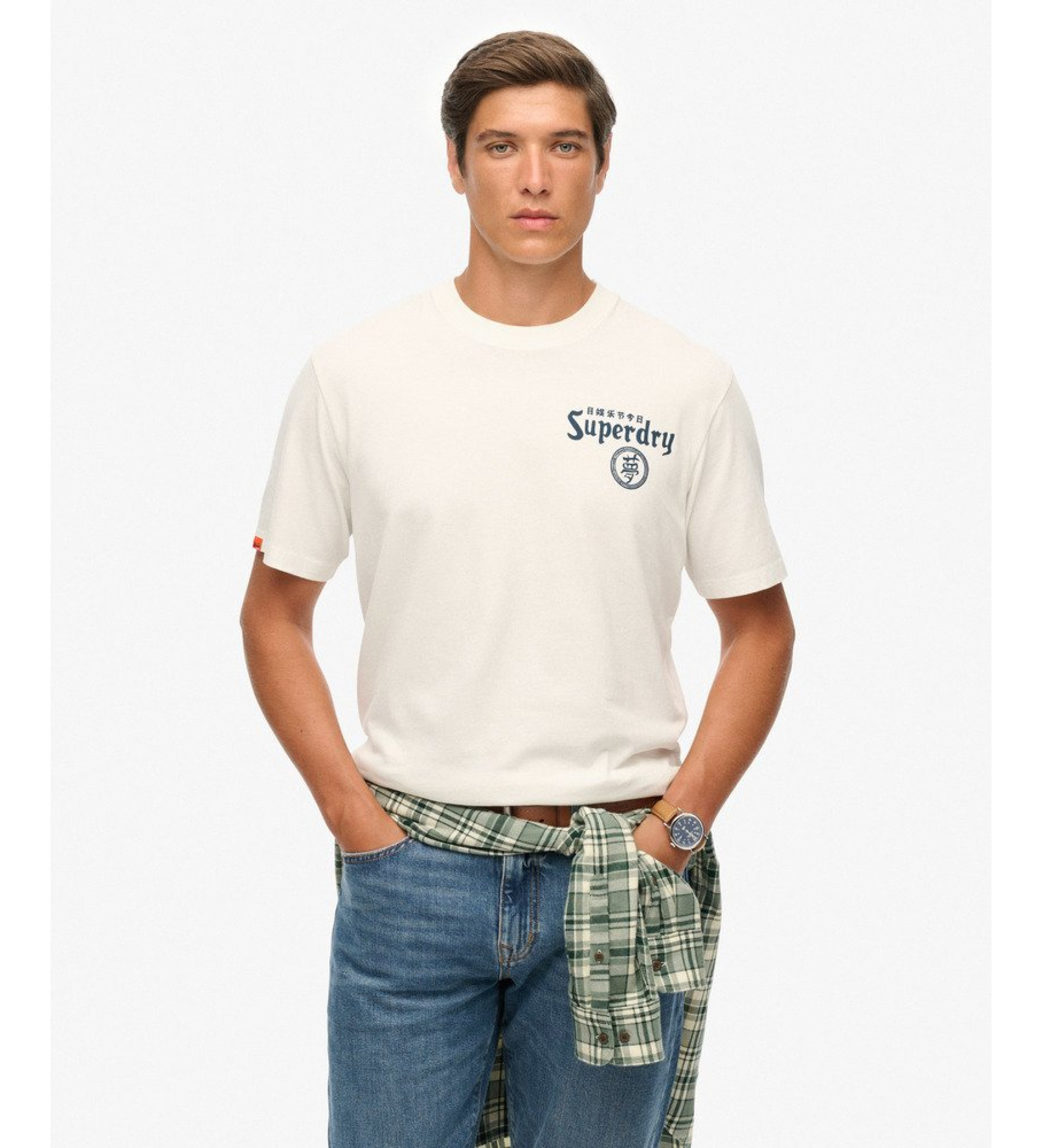Superdry für Herren. M1012248A T-Shirt Tokyo Narrative Lose weiß (S), Lässig, Baumwolle, Kurzarm