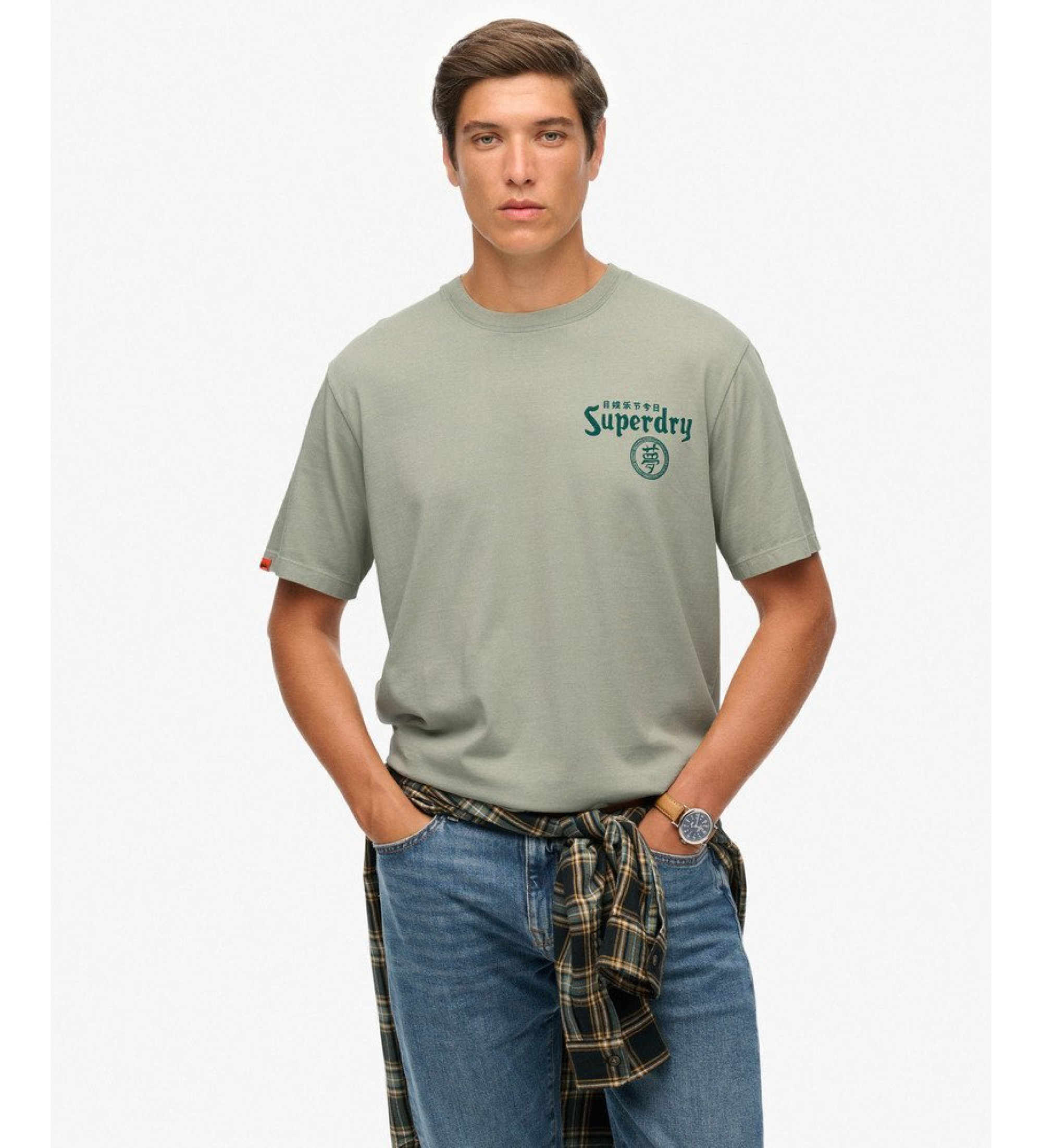 Superdry für Herren. M1012248A Tokyo Narrative Lose T-shirt grau grünlich grau (M), Lässig, Baumwolle, Kurzarm