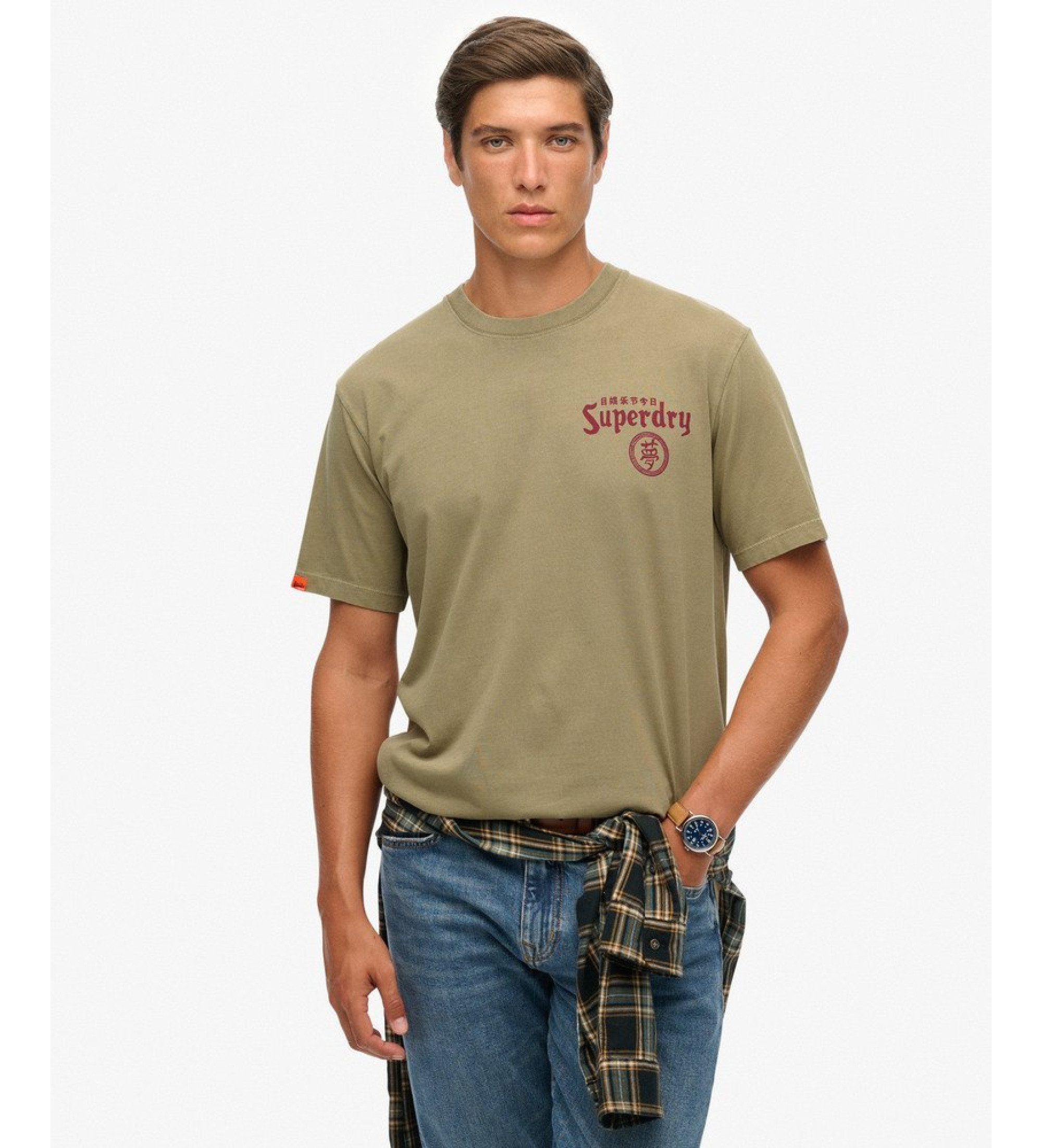 Superdry für Herren. M1012248A Tokyo Narrative Lose T-Shirt dunkelgrün (M), Lässig, Baumwolle, Kurzarm