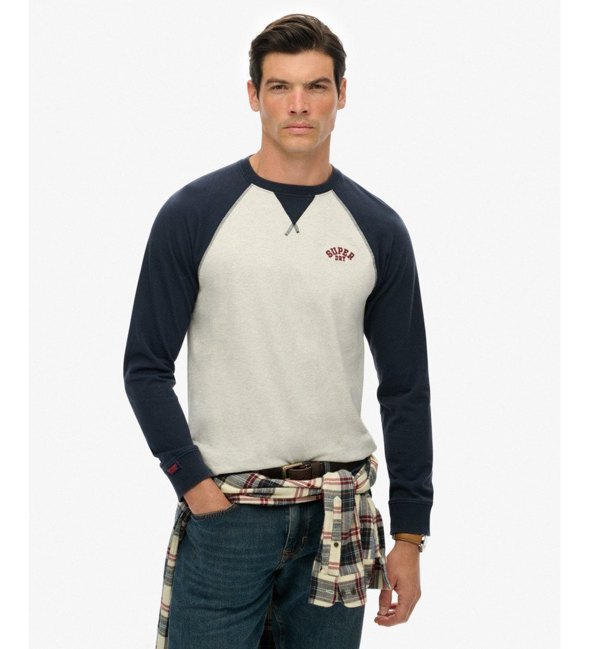 Superdry für Herren. M6010915A Vintage Athletic Baseball Top navy (L), Lässig, Baumwolle, Langarm, Marine
