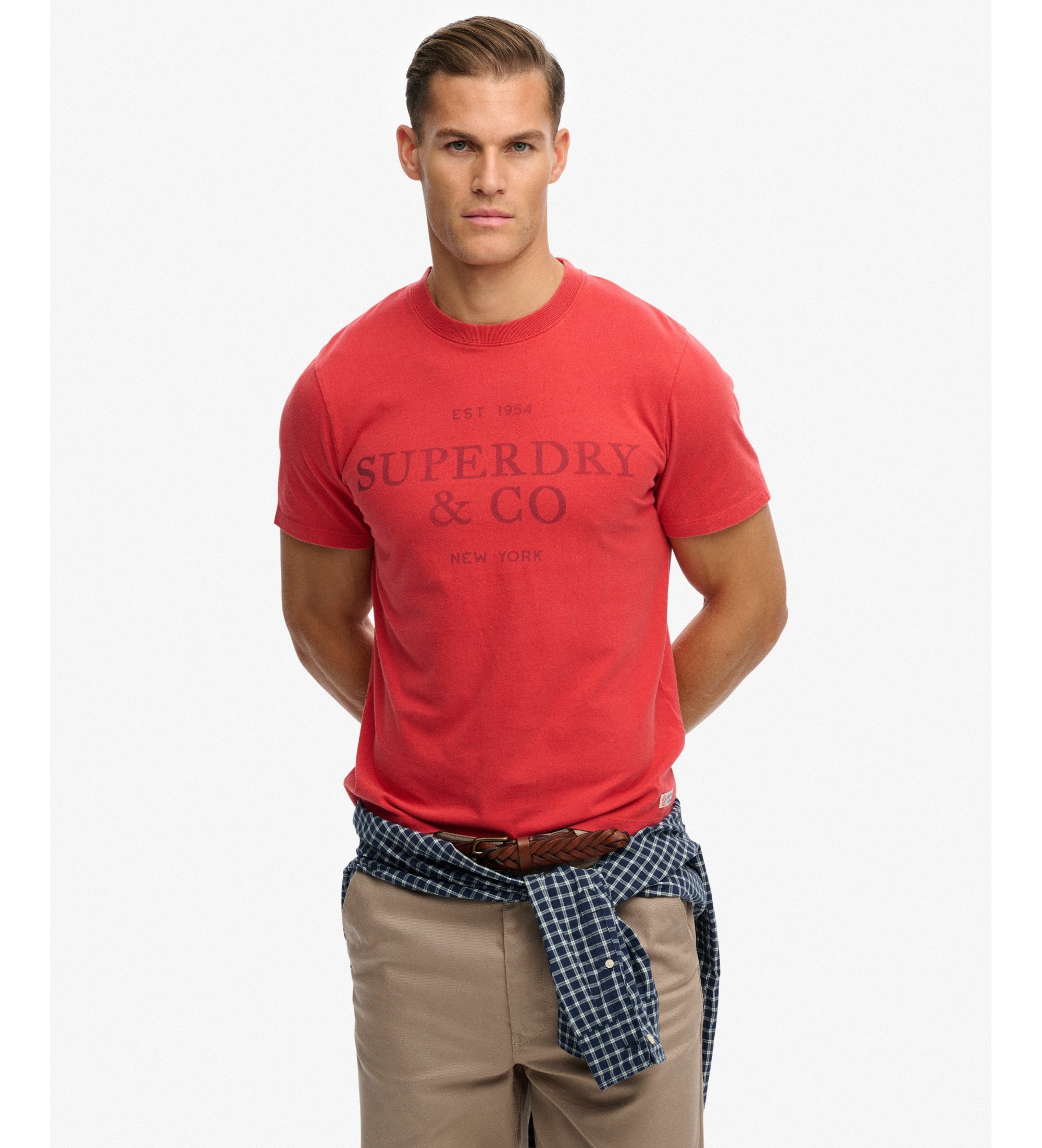Superdry für Herren. M1012392A T-Shirt von 1954 Company, lockere Passform, rot (M), Lässig, Baumwolle, Kurzarm