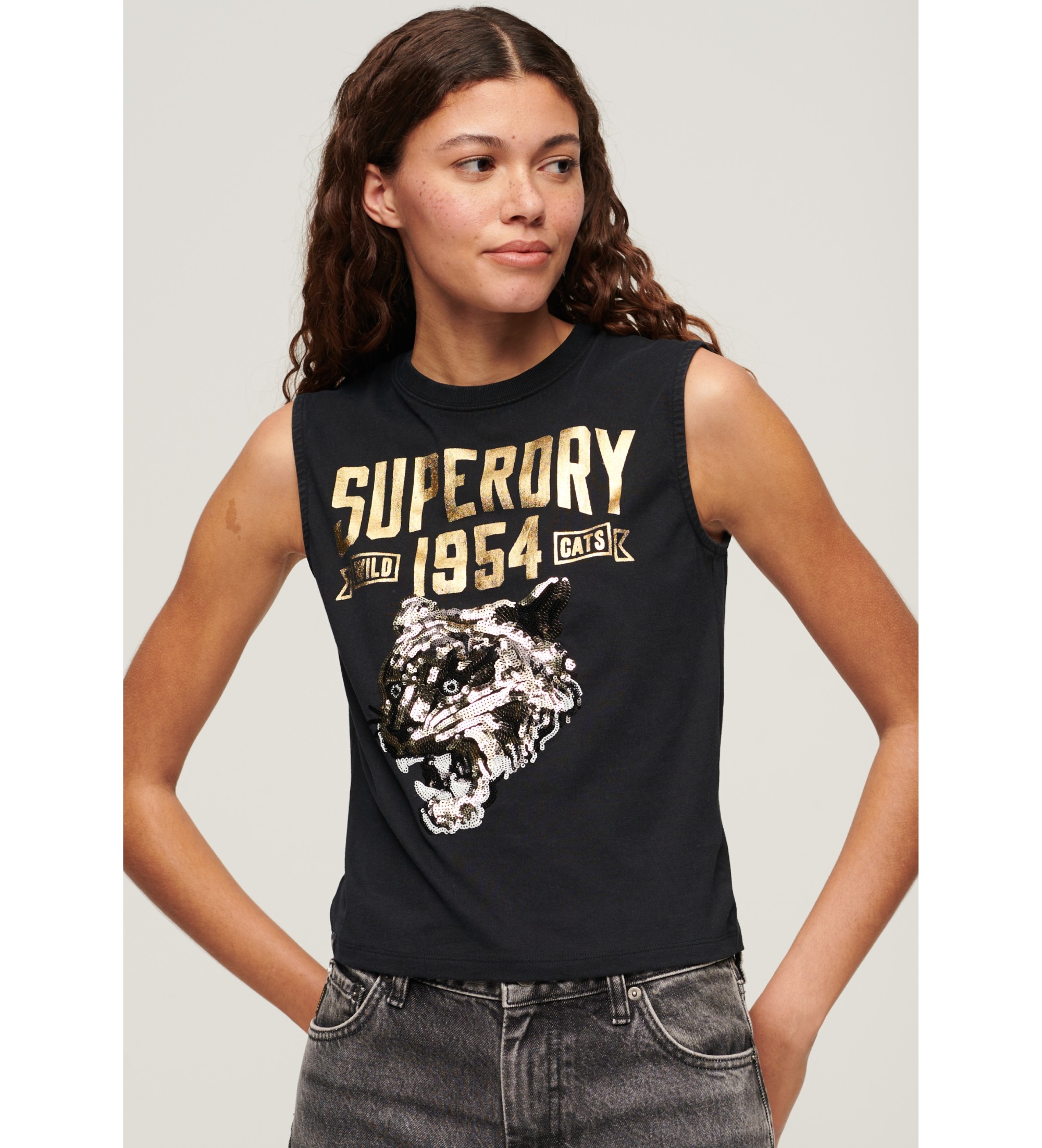 Superdry für Damen. W6011899A Enges T-shirt schwarz (XS), Lässig, Baumwolle, Ärmellos / Hosenträger