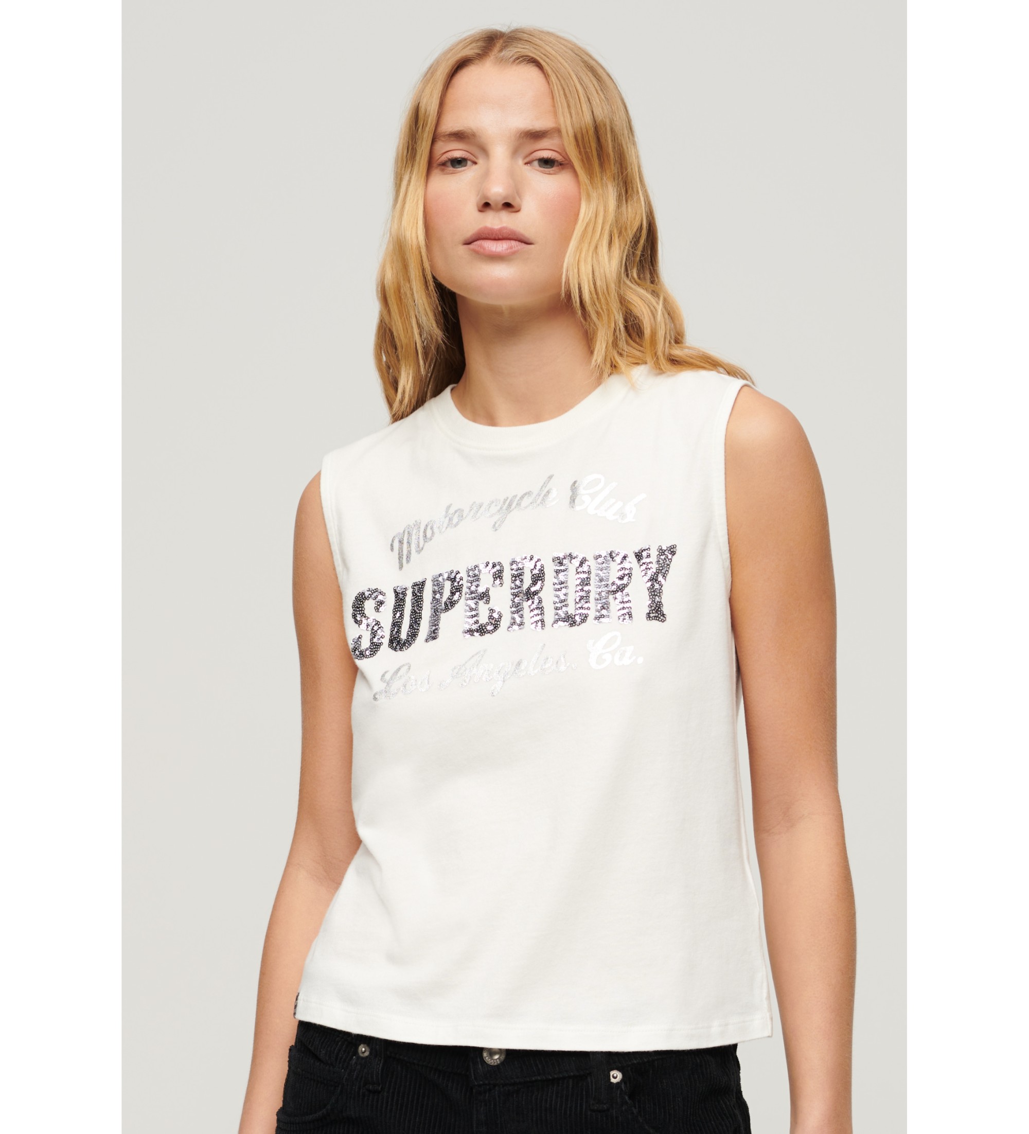Superdry für Damen. W6011899A Enges T-shirt weiß (XS), Lässig, Baumwolle, Ärmellos / Hosenträger