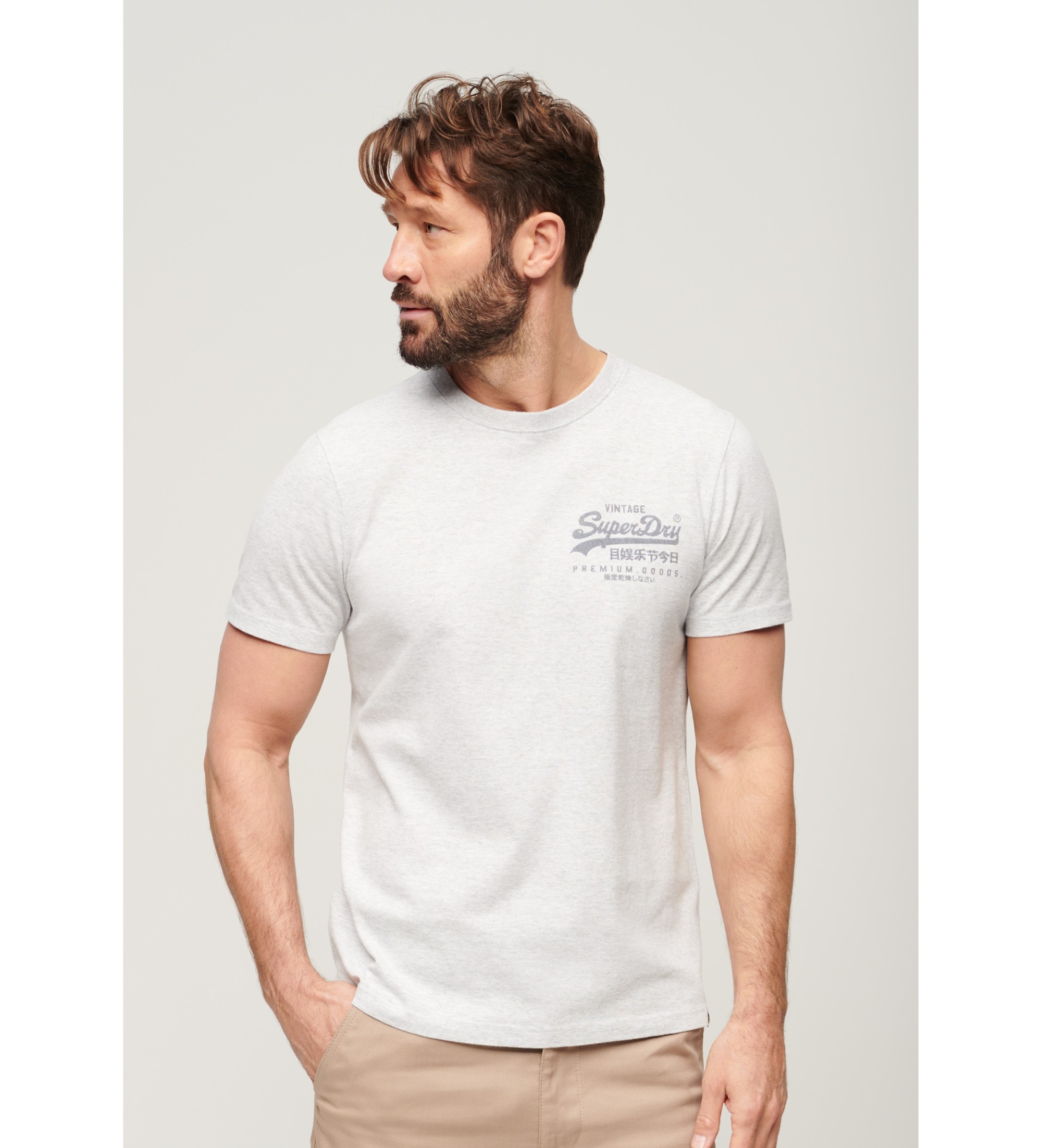 Superdry für Herren. M1011979A Vintage Heritage Logo-T-Shirt hellgrau (S), Lässig, Baumwolle, Kurzarm