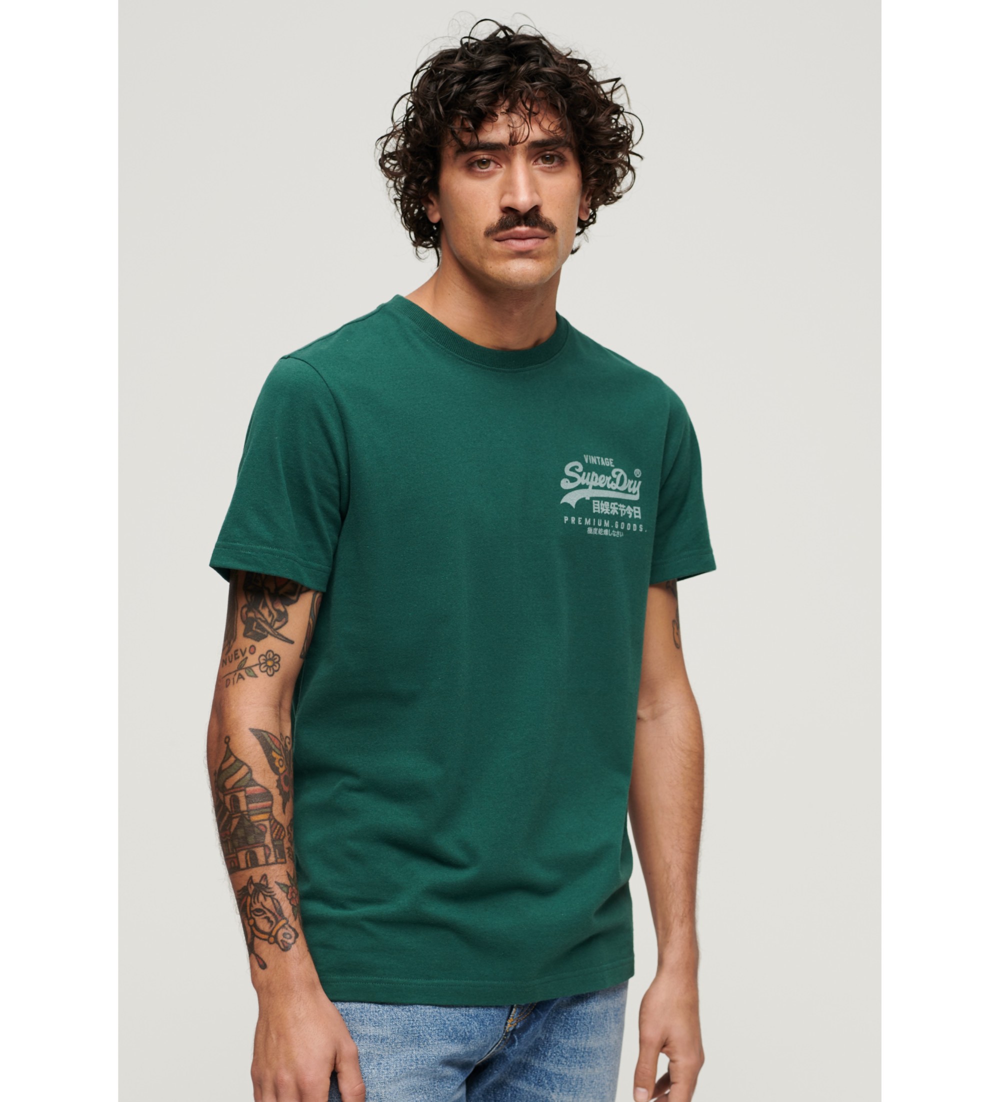 Superdry für Herren. M1011979A Vintage Heritage Logo-T-Shirt grün (XXL), Lässig, Baumwolle, Kurzarm
