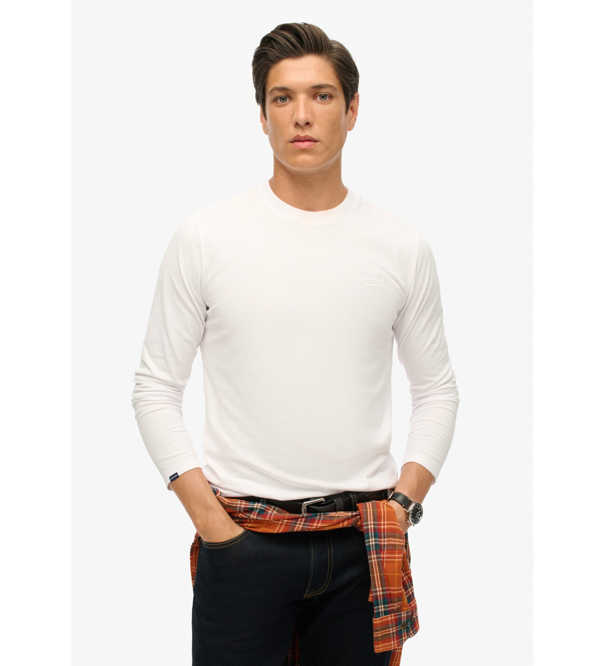 Superdry für Herren. M6010550A T-Shirt aus Bio-Baumwolle mit gesticktem Vintage-Logo weiß (XL), Lässig, Langarm