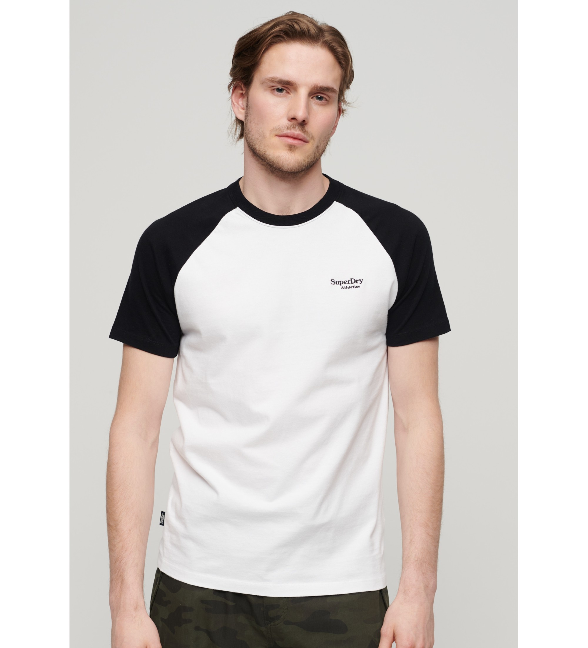 Superdry für Herren. M1011838A Essential weißes Baseballtrikot aus Bio-Baumwolle (XL), Lässig, Kurzarm