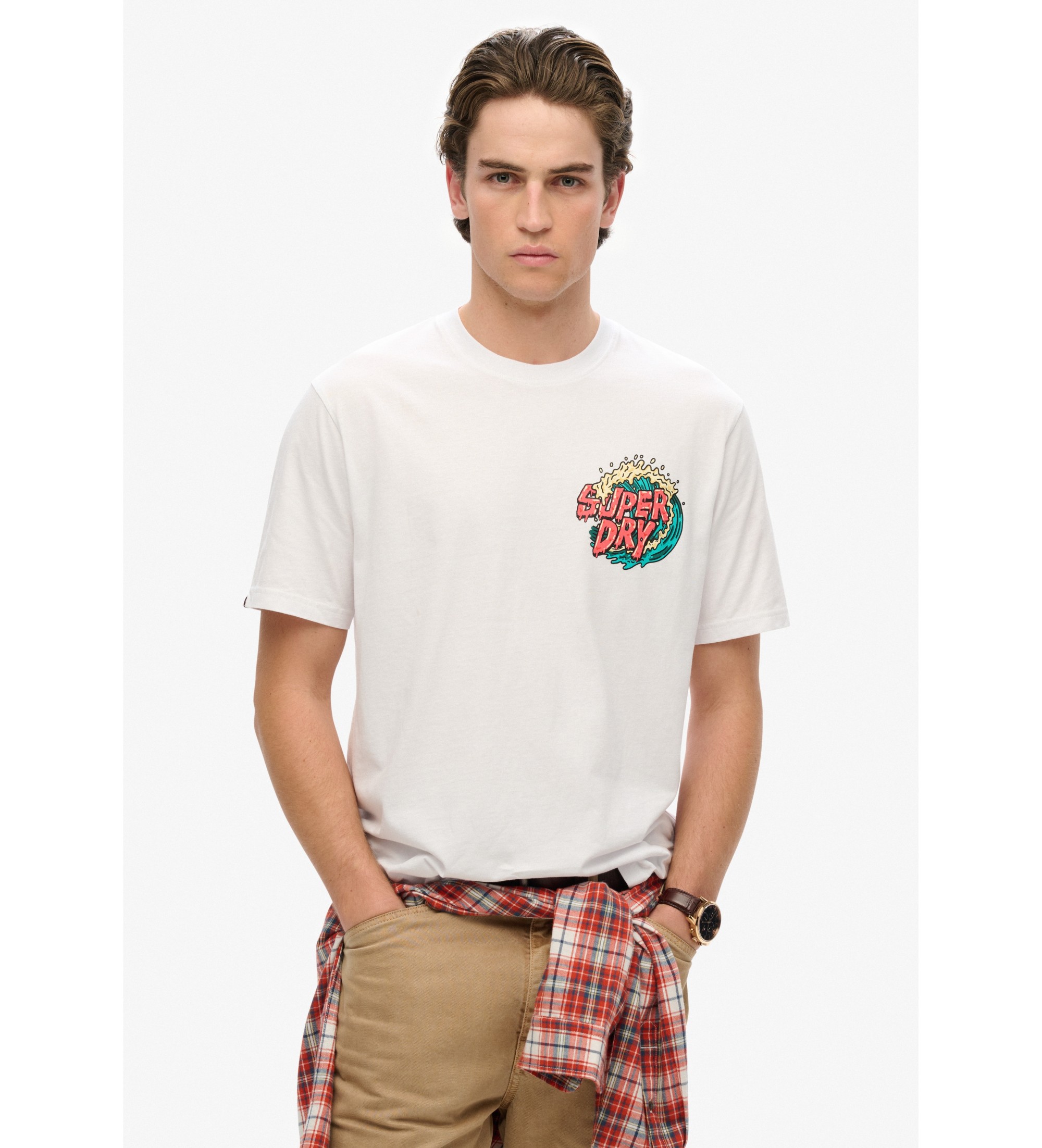 Superdryvoor mannen. M1012107A Outdoor Verhalend T-shirt wit (XL), Casual, Katoen, Korte mouwen