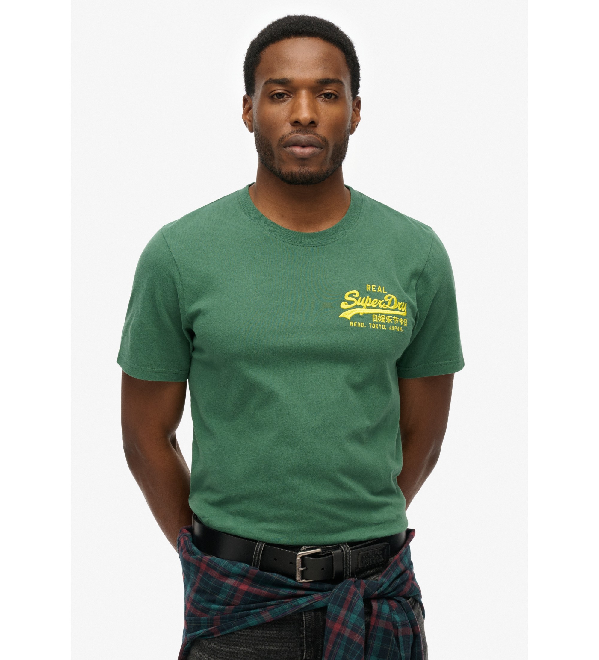 Superdry für Herren. M1012099A Grünes besticktes Vintage-T-Shirt (M), Lässig, Baumwolle, Kurzarm
