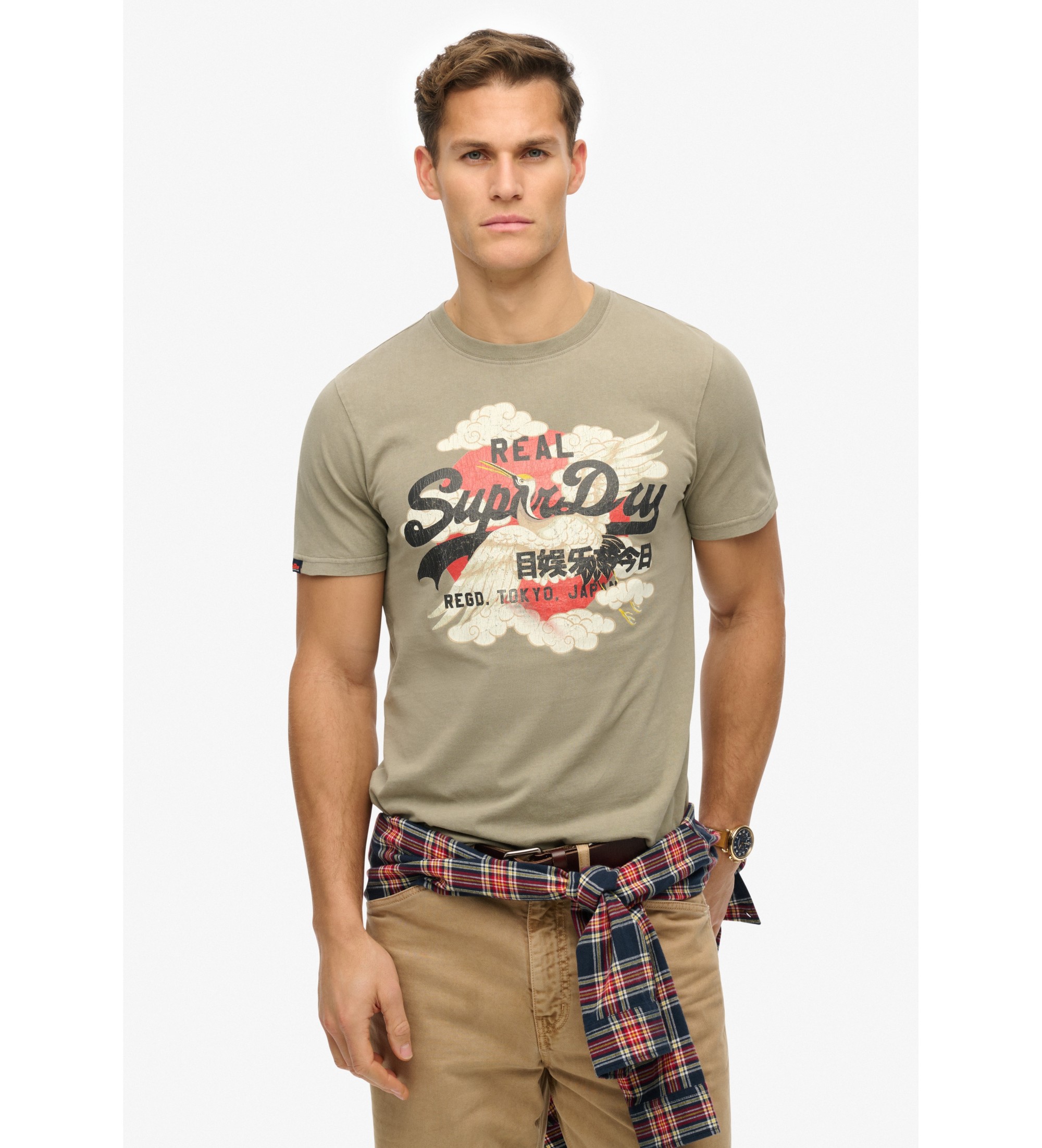 Superdry für Herren. M1012111A Grünes Vintage-T-Shirt aus Tokio (S), Lässig, Baumwolle, Kurzarm