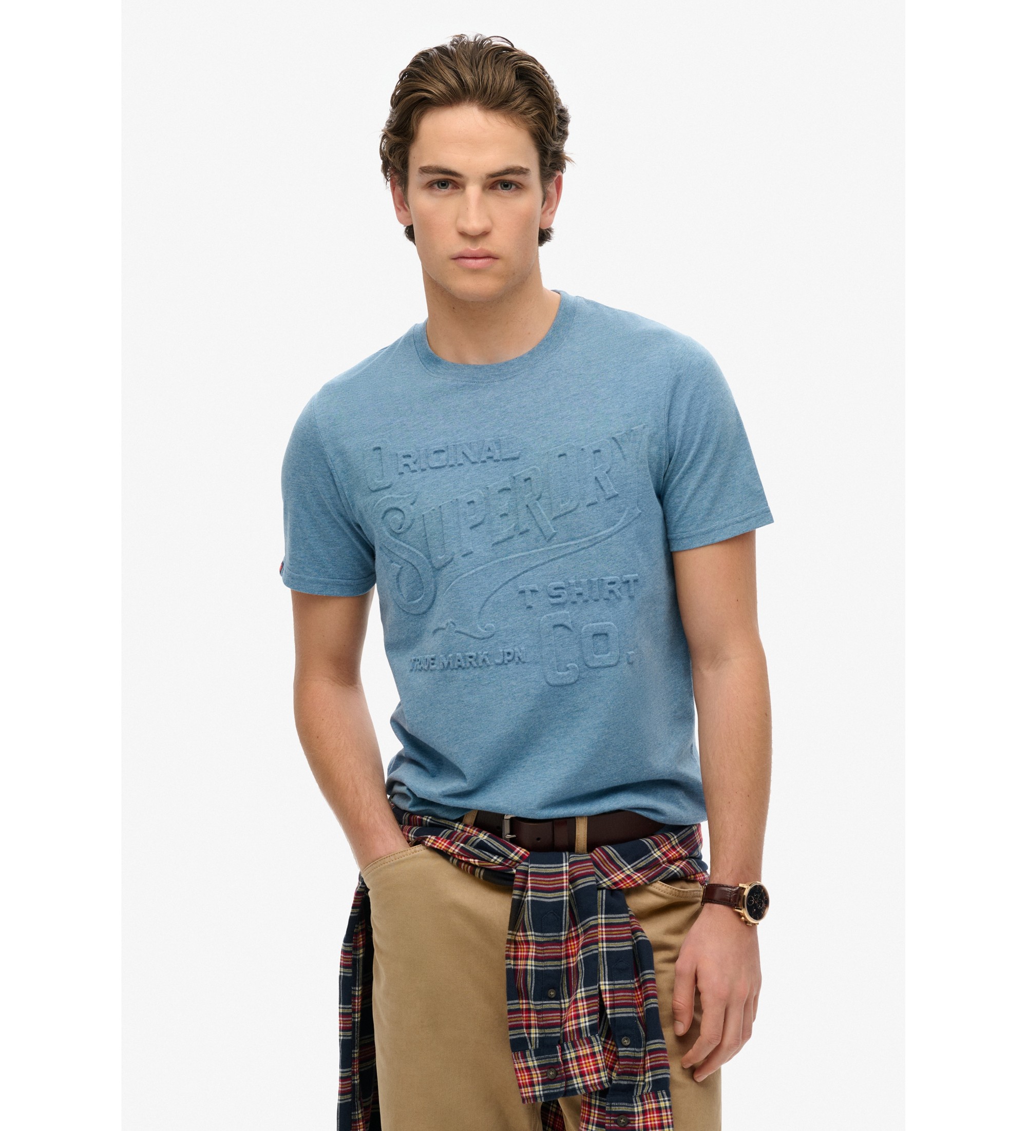 Superdry für Herren. M1012100A Blaues T-Shirt von Workwear (S), Lässig, Baumwolle, Kurzarm, Nachhaltig