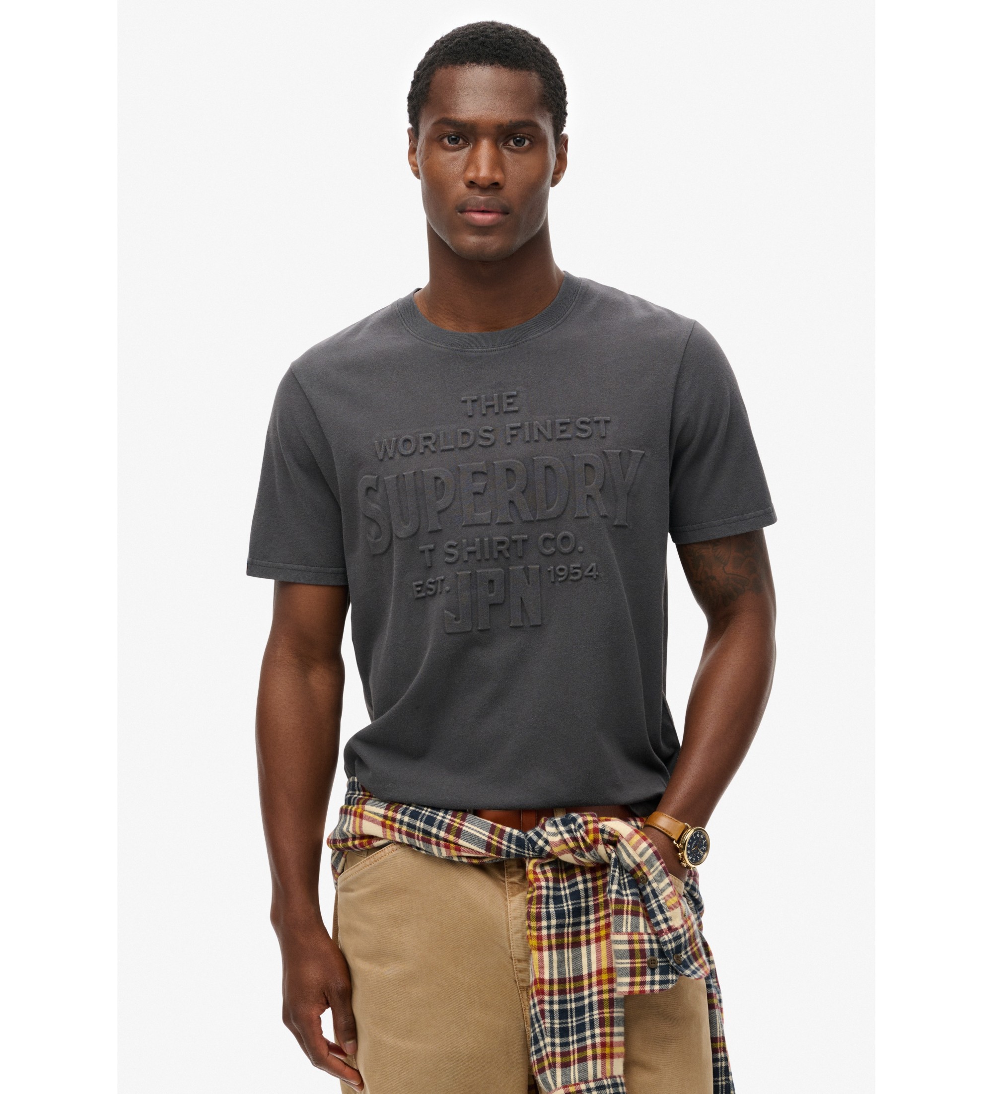 Superdry für Herren. M1012218A Geprägtes T-Shirt in lockerer Passform Workwear schwarz (S), Lässig, Baumwolle, Kurzarm