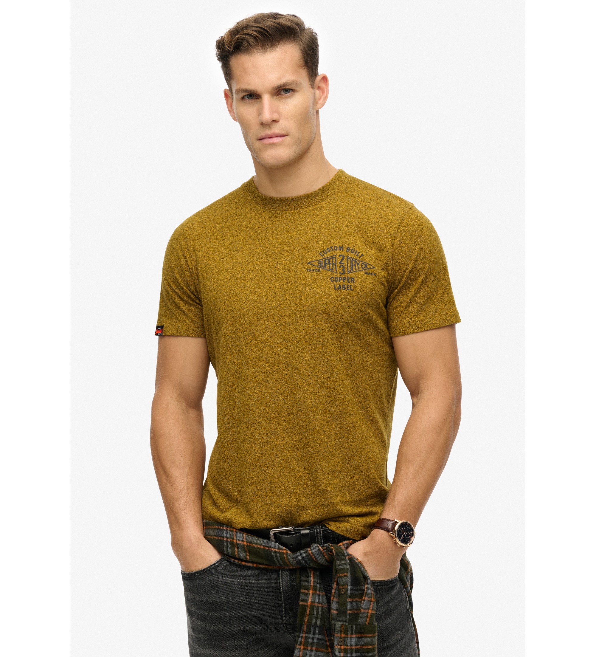 Superdry für Herren. M1012128A Copper Label Senf T-Shirt mit lockerer Passform (L), Lässig, Baumwolle, Kurzarm