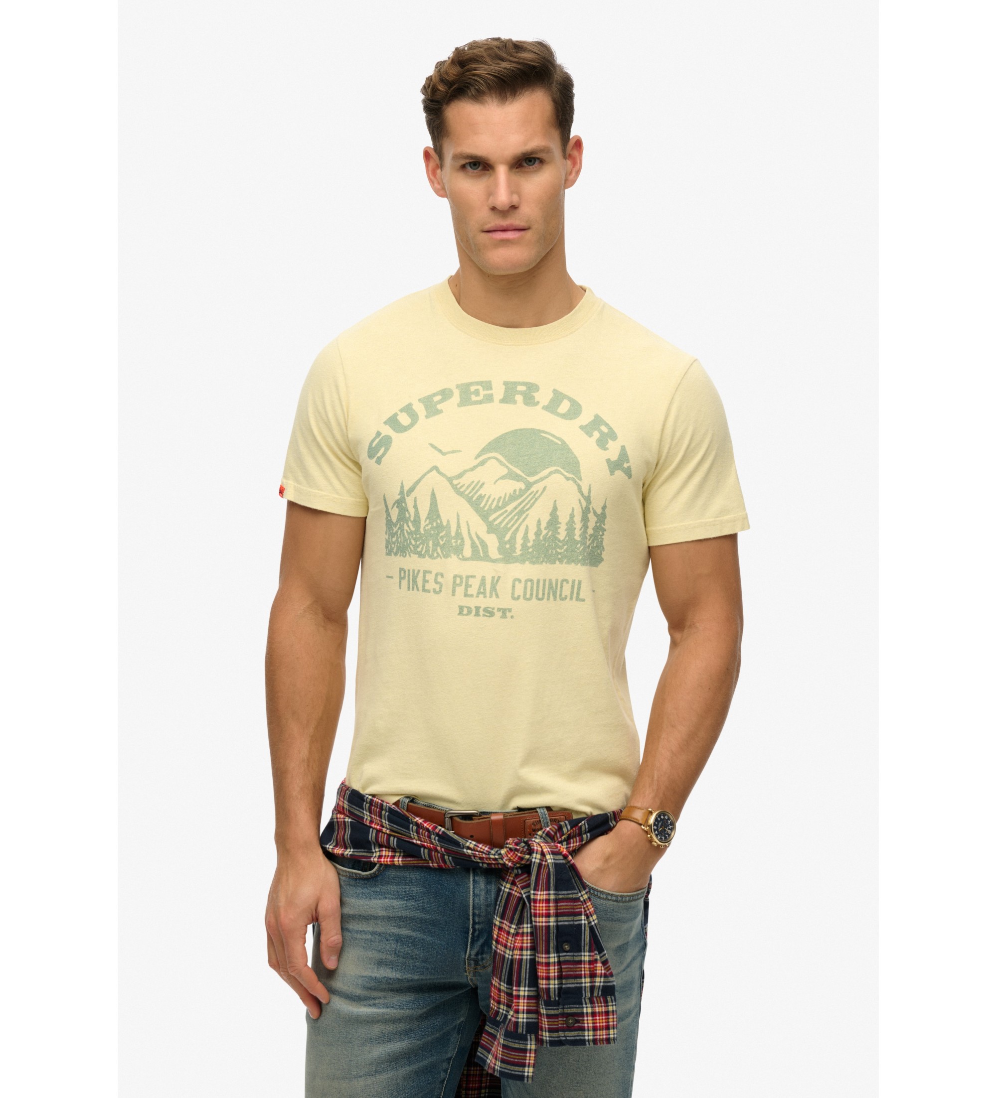 Superdry für Herren. M1012177A Lo-fi Outdoor-T-Shirt Mono gelb (S), Lässig, Baumwolle, Kurzarm