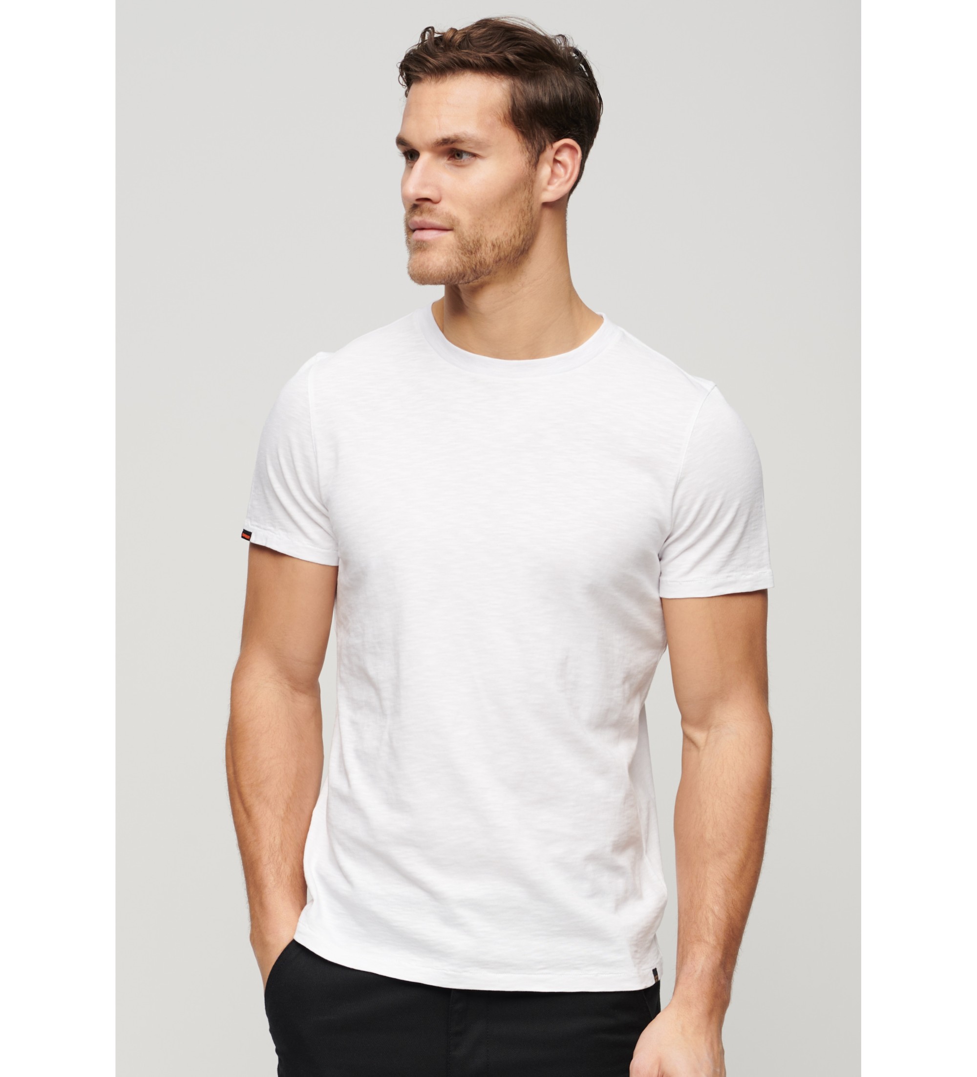 Superdry für Herren. M1011888A Geflammtes Kurzarm-T-Shirt mit weißem Rundhalsausschnitt (XL), Lässig, Baumwolle